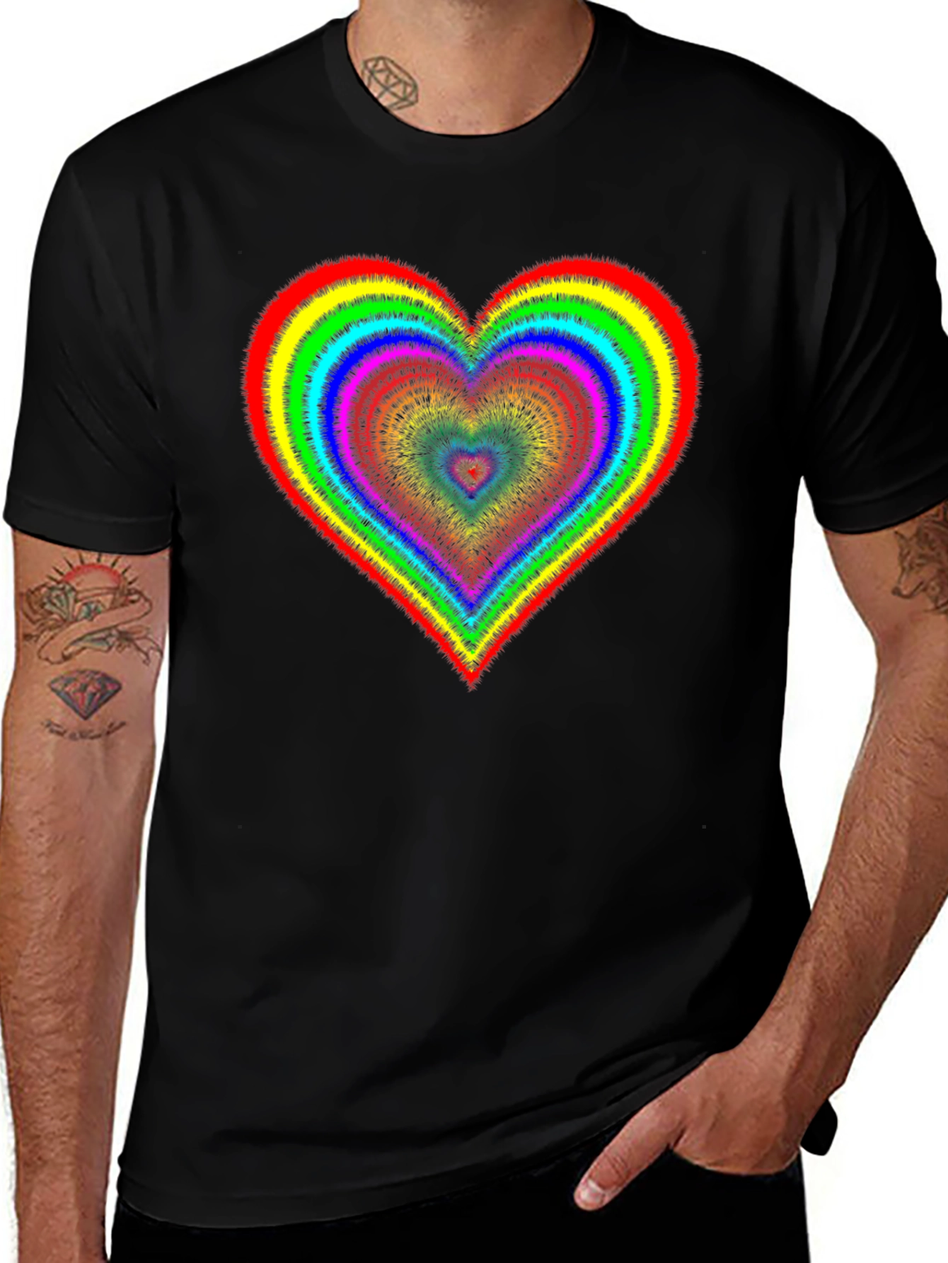 Rainbow Heart Graphic Black T-Shirt