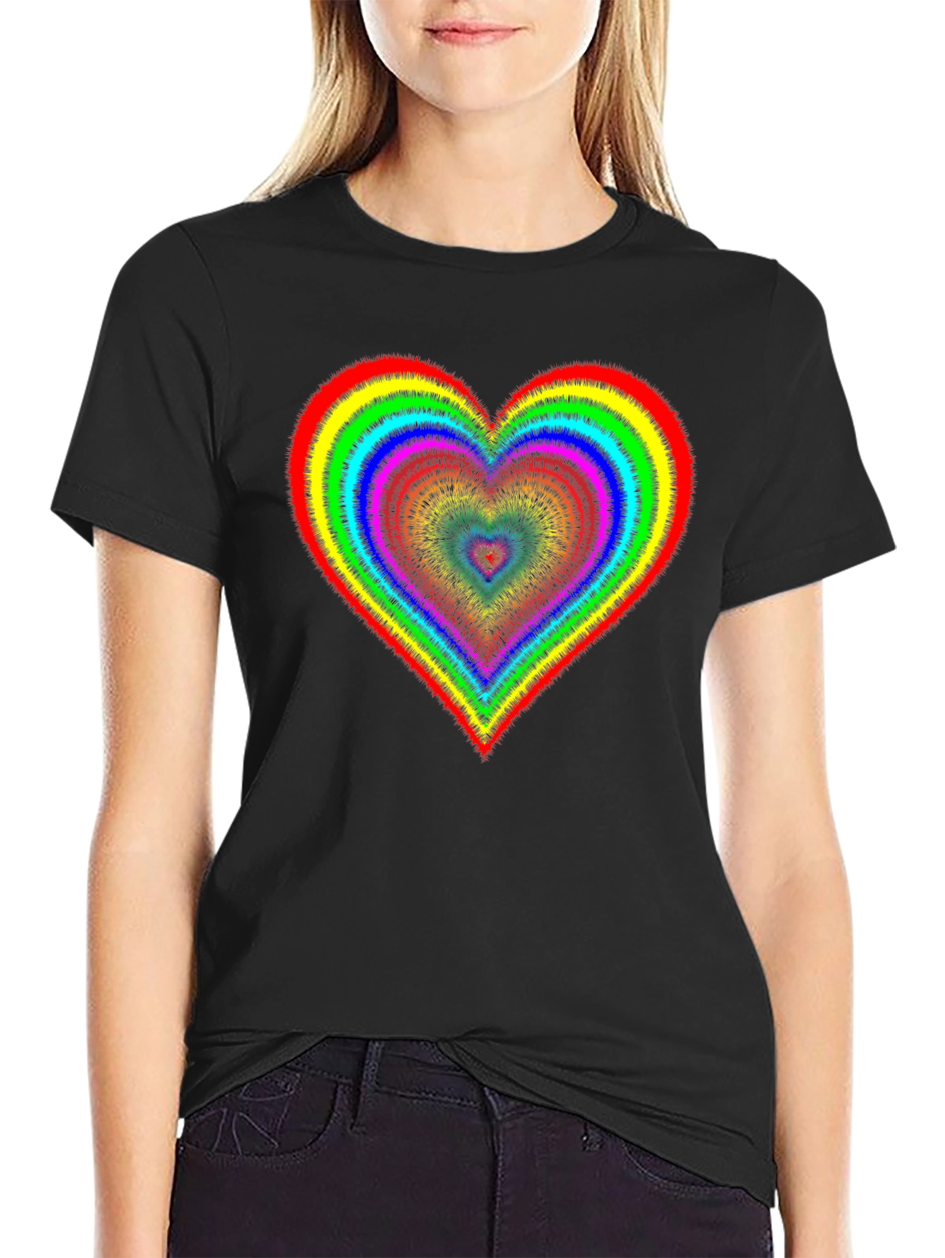 Rainbow Heart Graphic Black T-Shirt