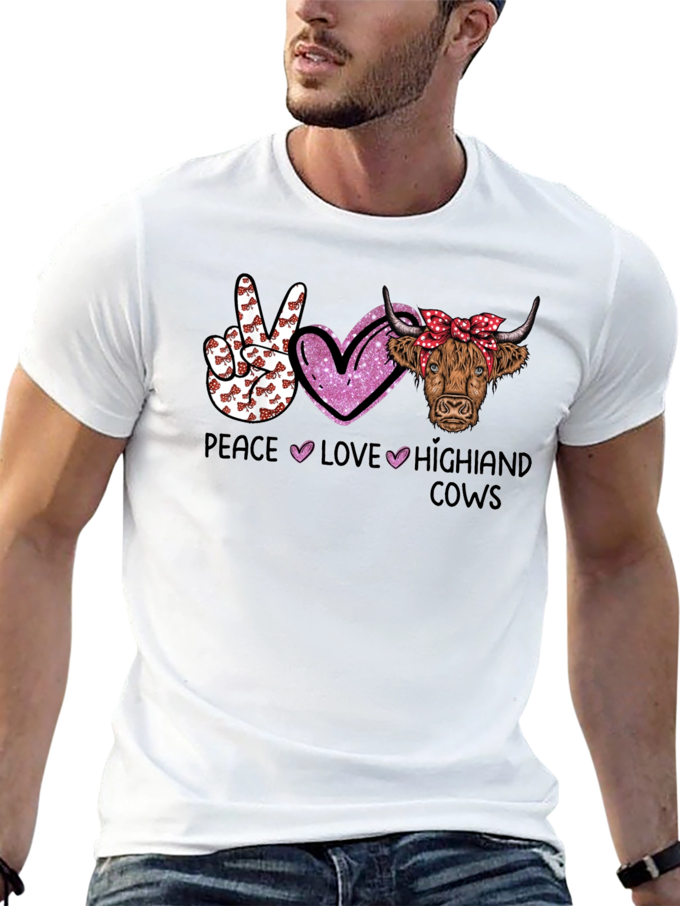 Peace Love Highland Cows Graphic T-Shirt