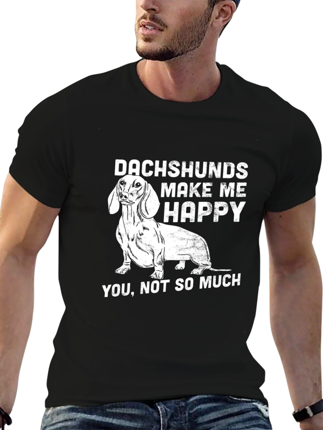 Dachshunds Make Me Happy T-Shirt Unisex Black Tee