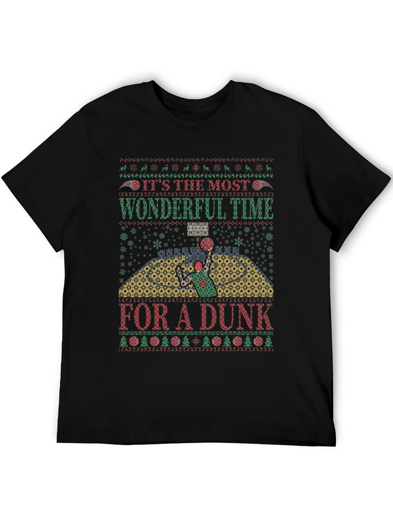 Festive Basketball Dunk Ugly Christmas T-Shirt