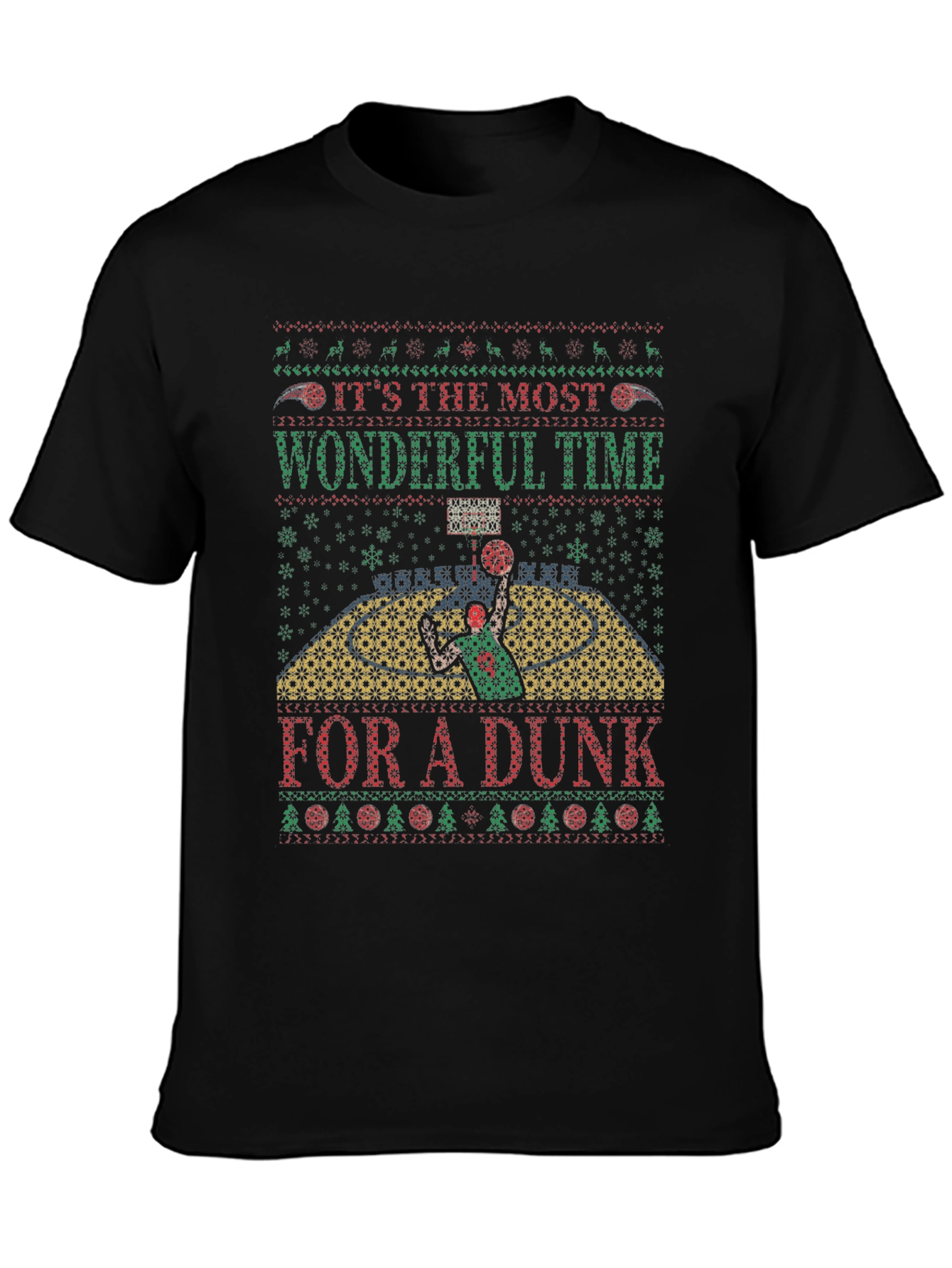 Festive Basketball Dunk Ugly Christmas T-Shirt