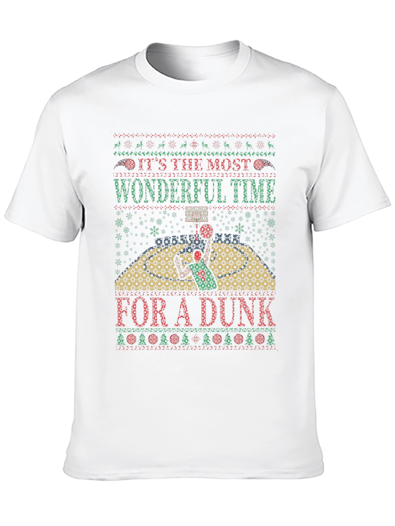 Festive Basketball Dunk Ugly Christmas T-Shirt