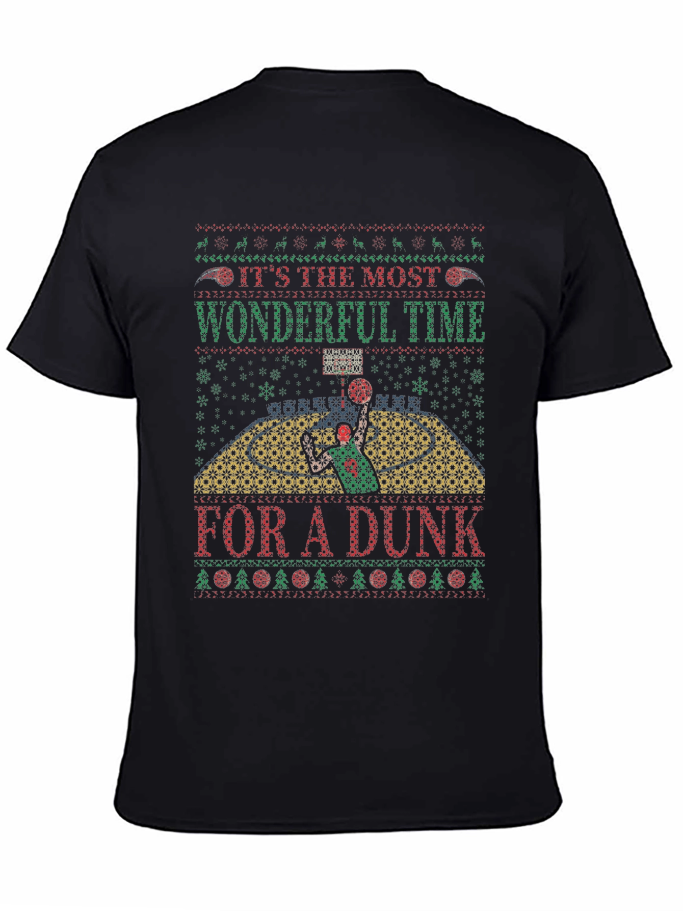 Festive Basketball Dunk Ugly Christmas T-Shirt
