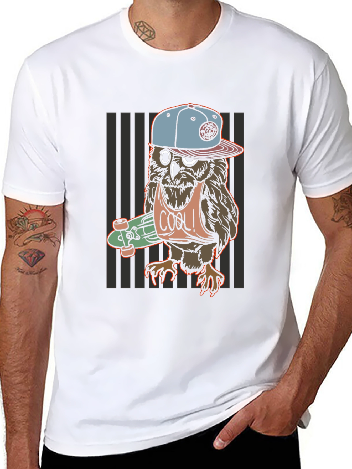 Cool Owl Skater Graphic T-Shirt