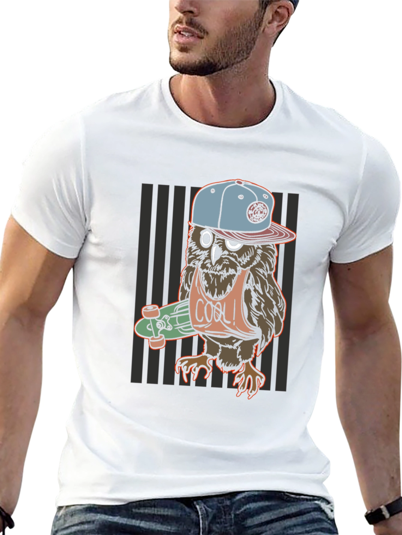 Cool Owl Skater Graphic T-Shirt
