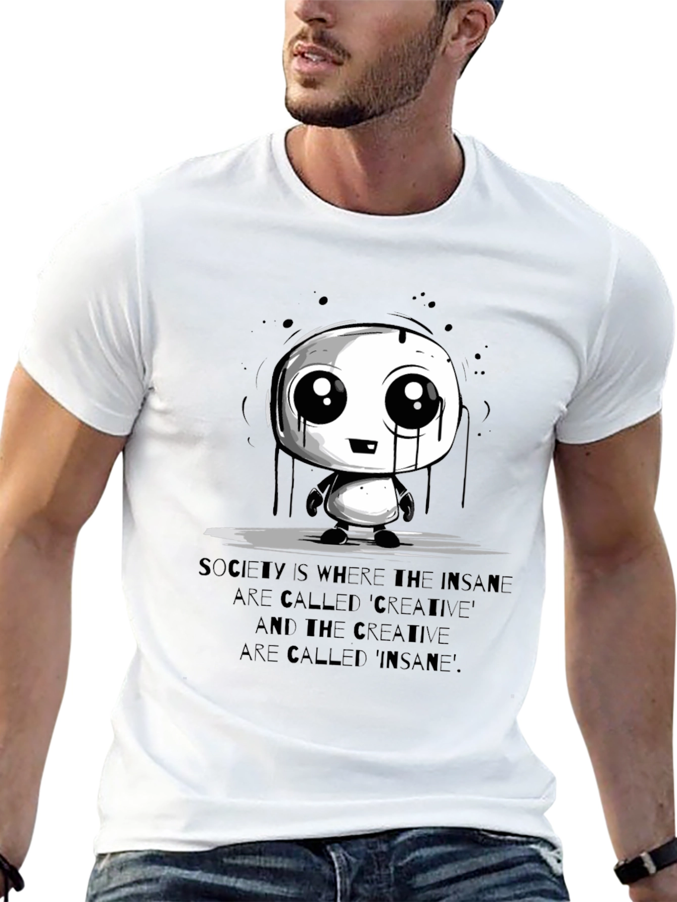 Mens Black Graphic Tee - Creative Insane Design