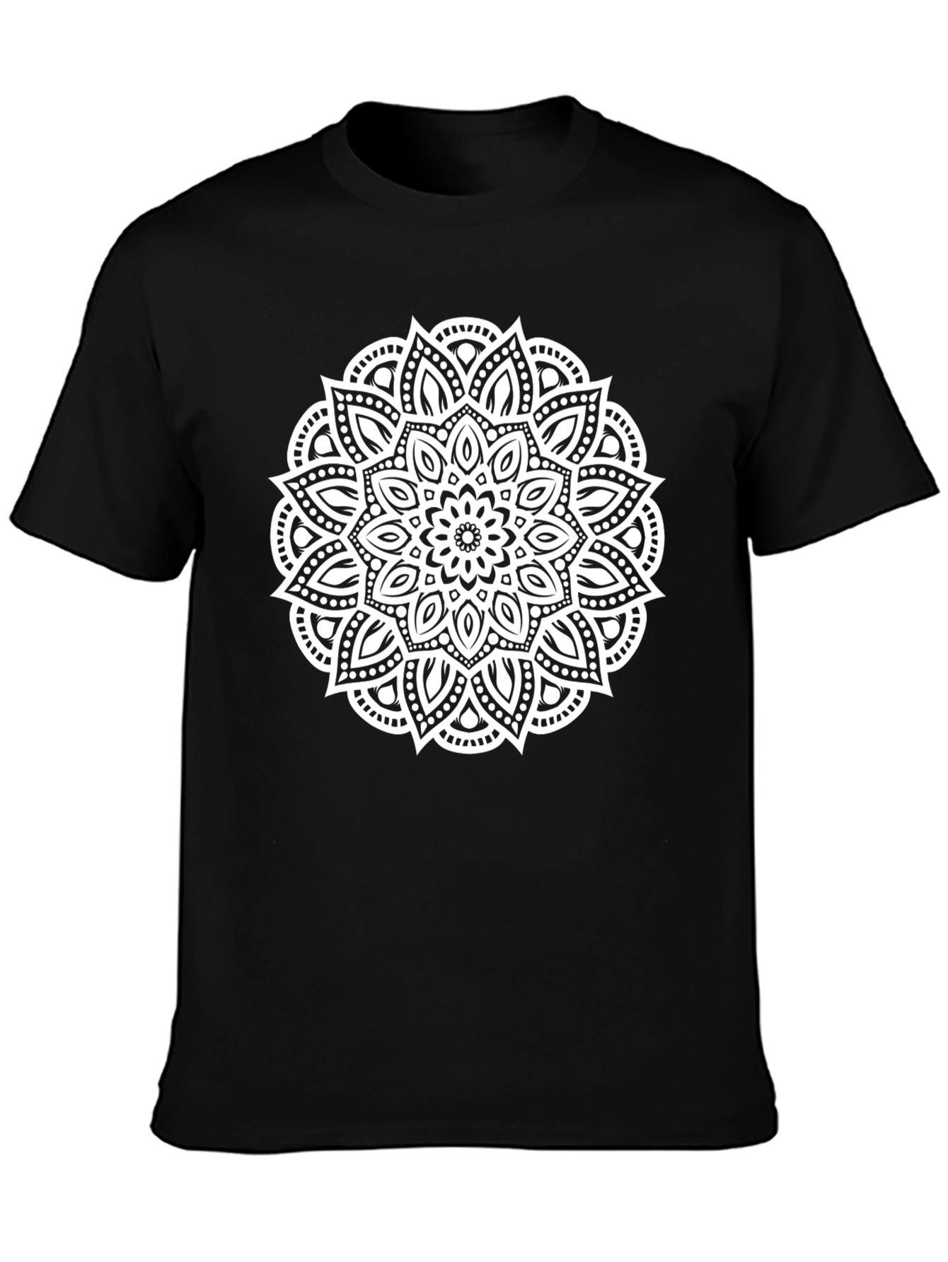 Black T-Shirt with White Mandala Design