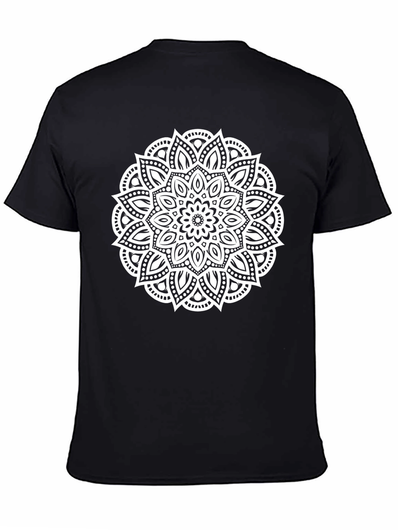 Black T-Shirt with White Mandala Design