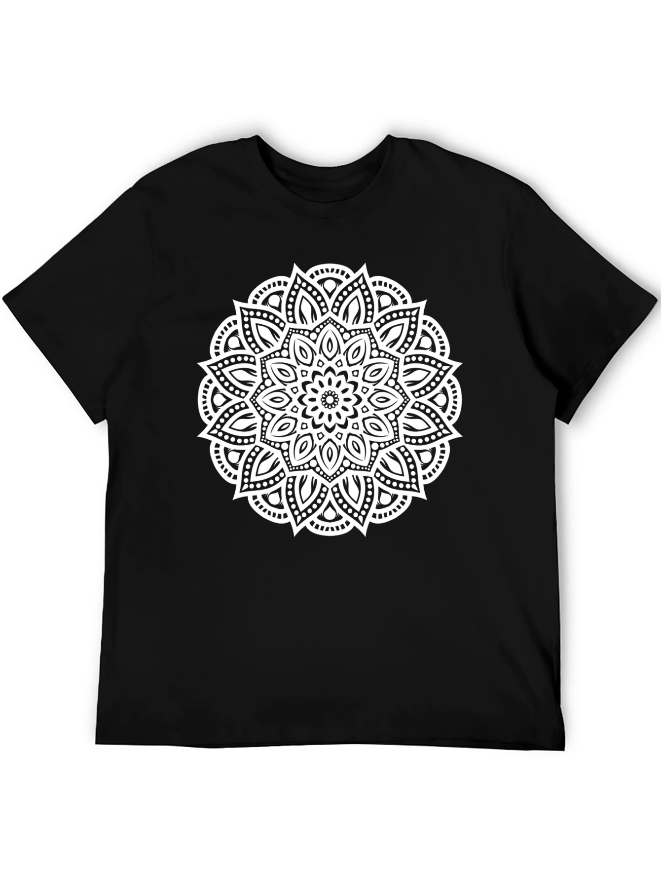 Black T-Shirt with White Mandala Design