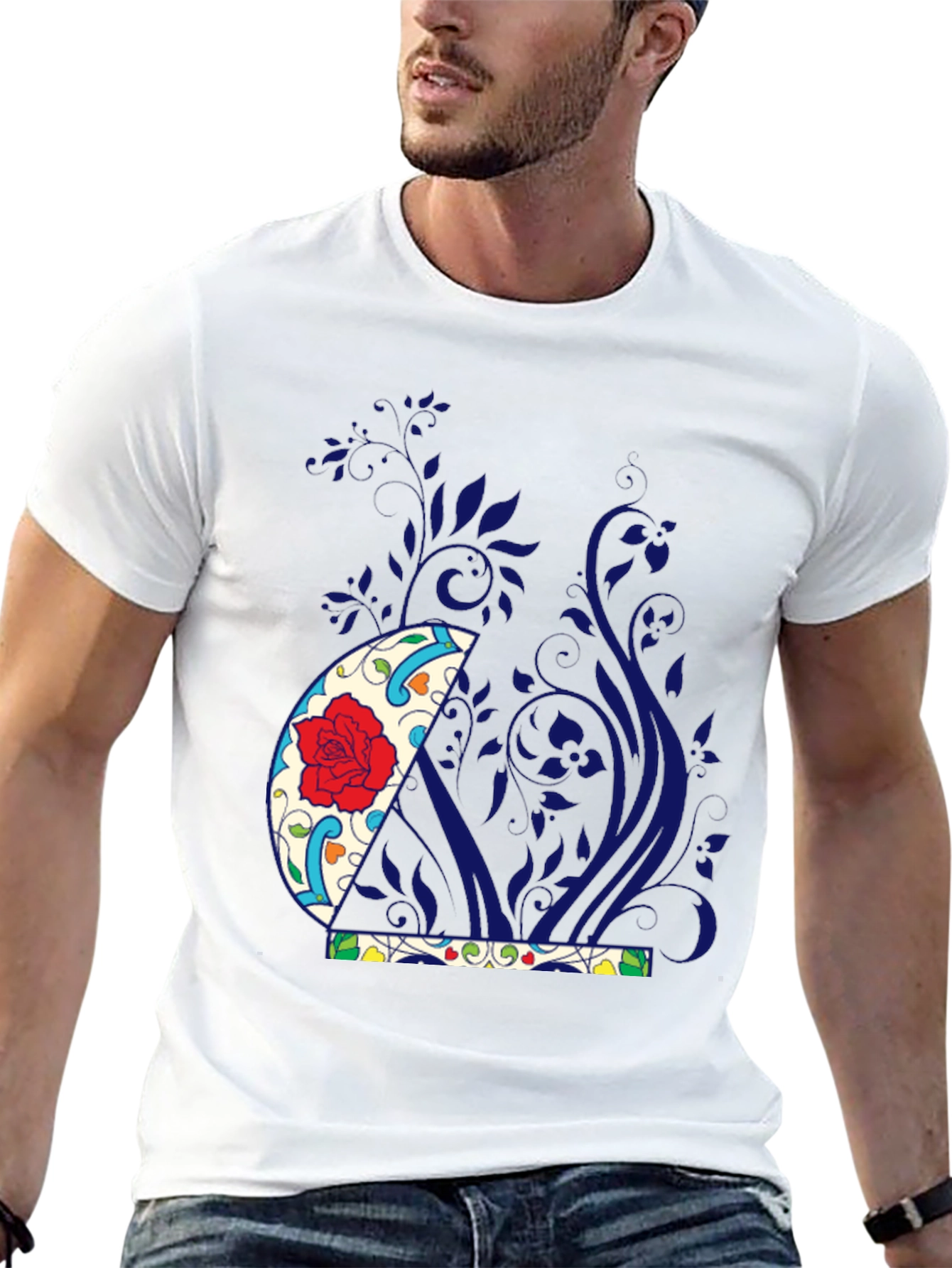 Floral Crescent Graphic Black Tee