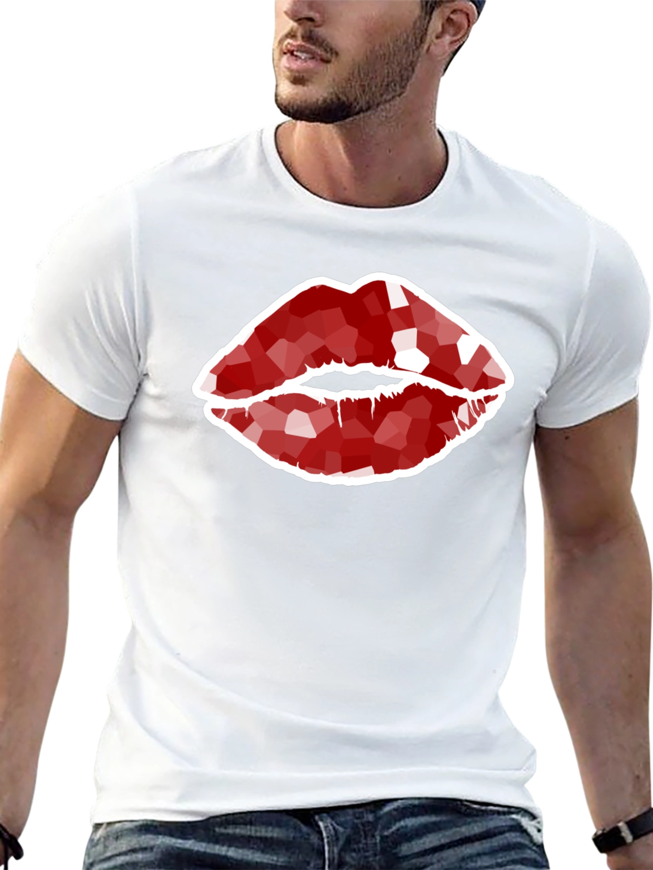 Geometric Lips Graphic Print Mens T-Shirt
