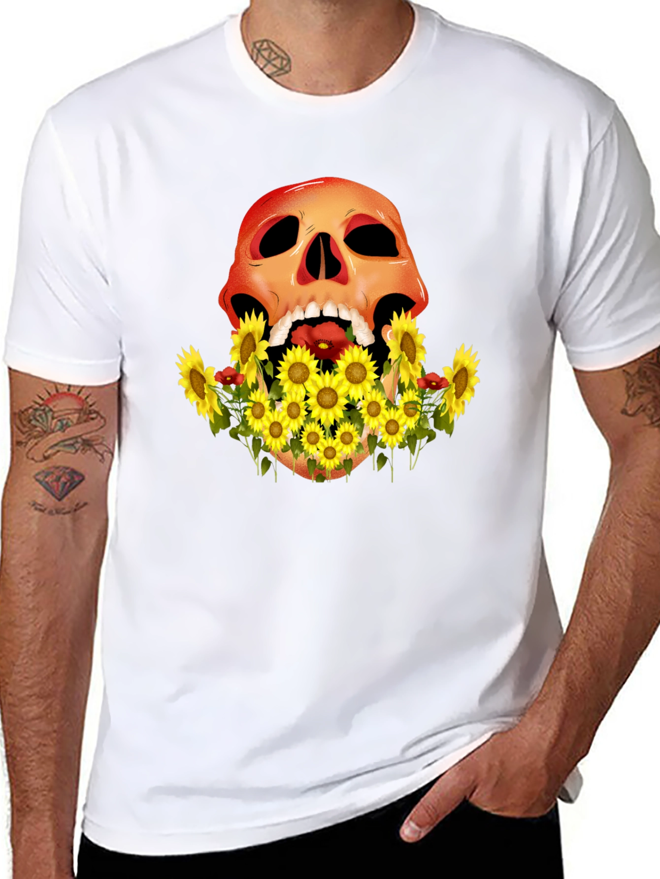 Skull & Sunflower Graphic Tee - Mens Black T-Shirt