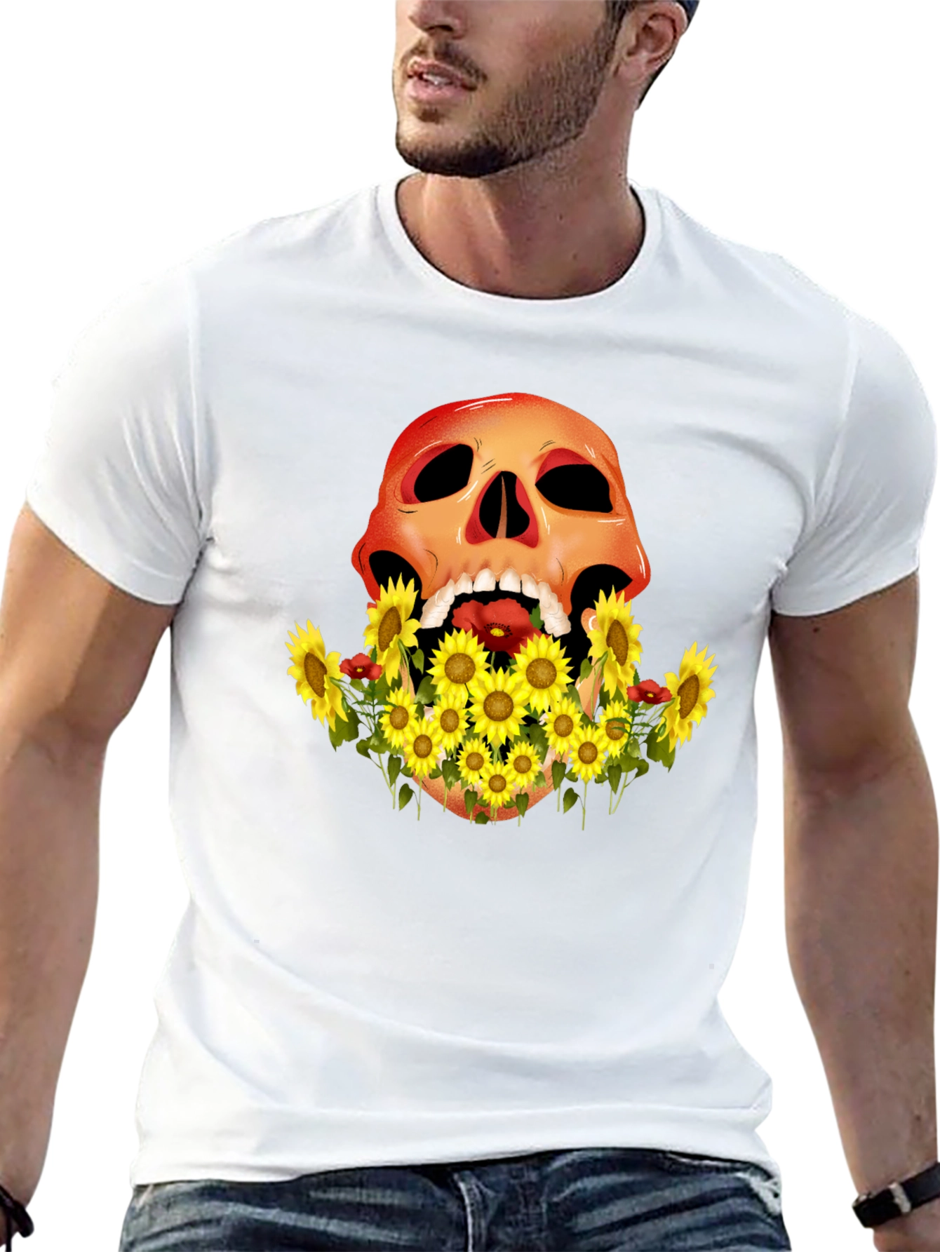 Skull & Sunflower Graphic Tee - Mens Black T-Shirt