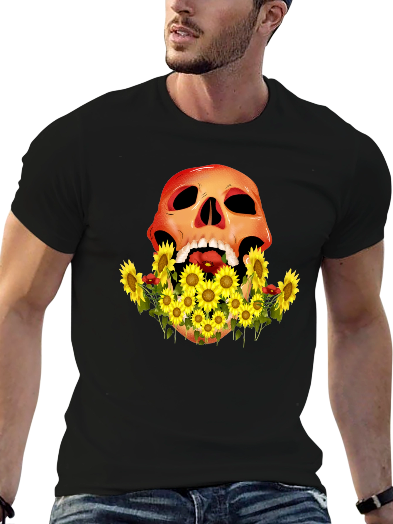 Skull & Sunflower Graphic Tee - Mens Black T-Shirt