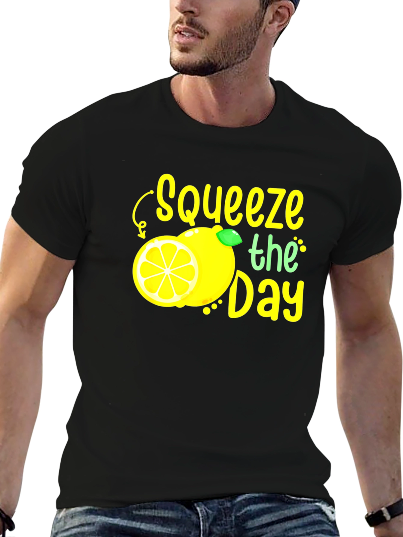 Squeeze the Day Graphic Tee - Black Cotton T-Shirt