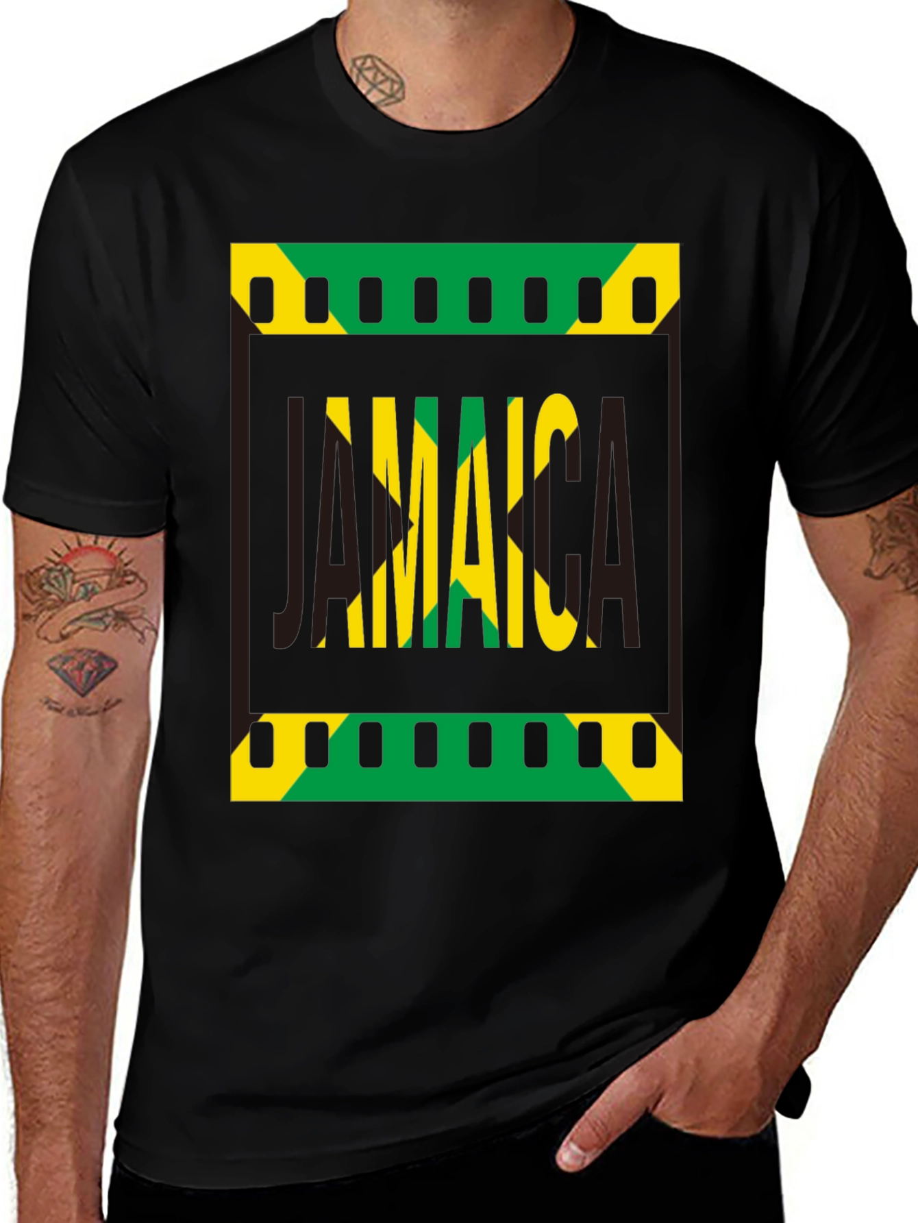 Jamaica Flag Graphic Print Black T-Shirt