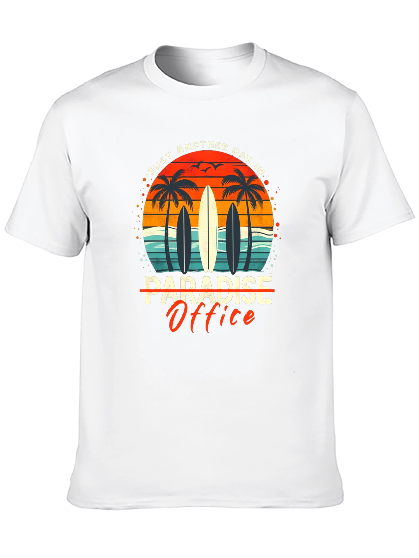 Paradise Office Graphic T-Shirt - Beach Surfboard Design