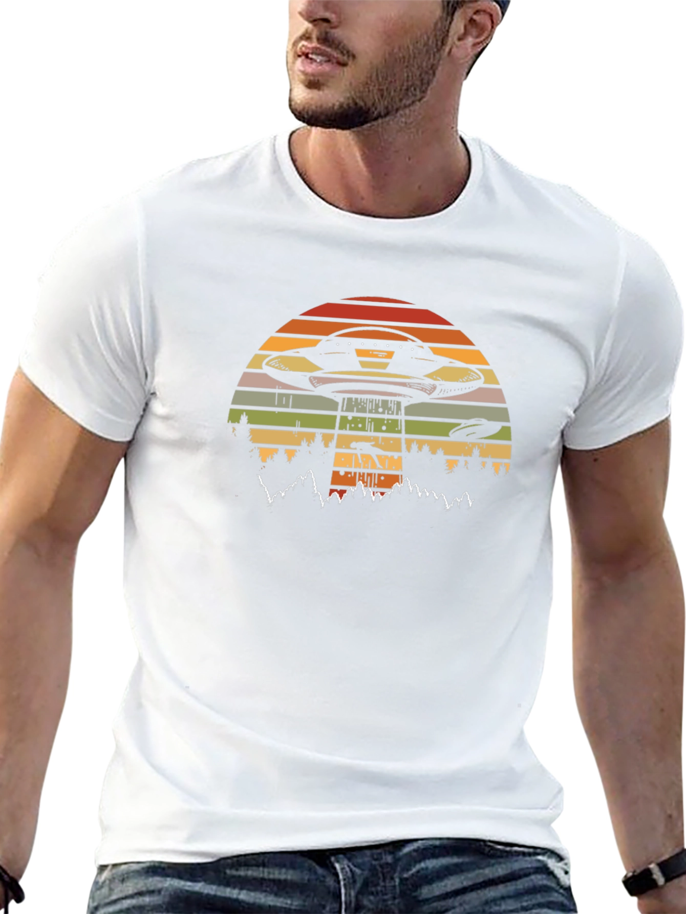 Retro UFO Abduction T-Shirt - Black