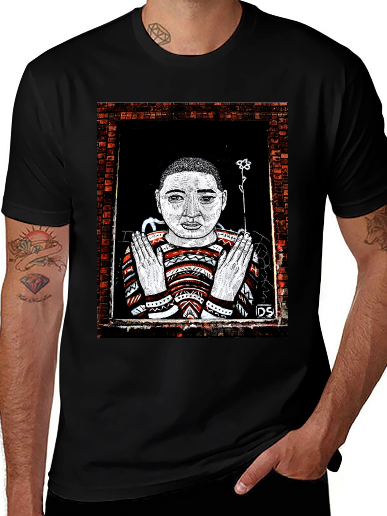Unique Graphic Print Tee - Artistic Portrait Design