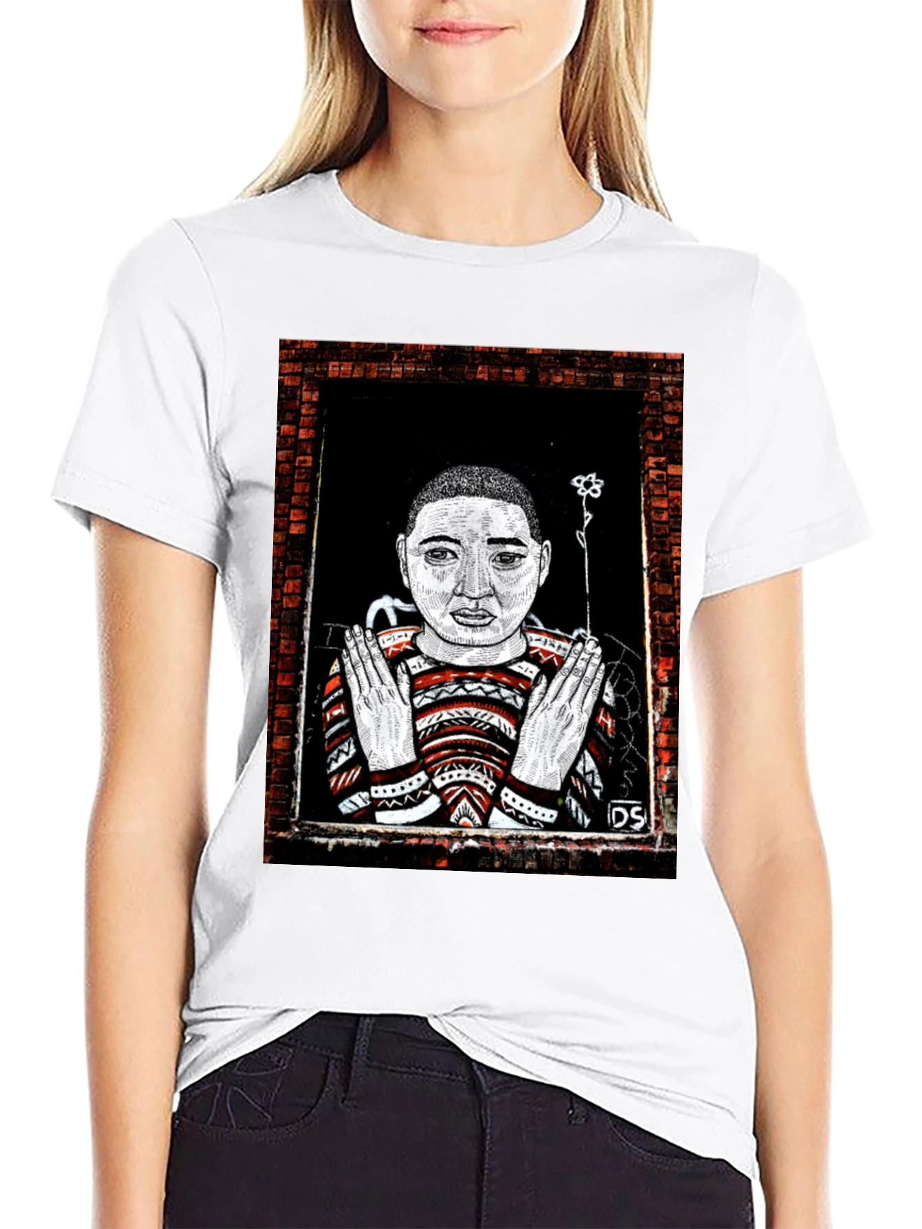Unique Graphic Print Tee - Artistic Portrait Design