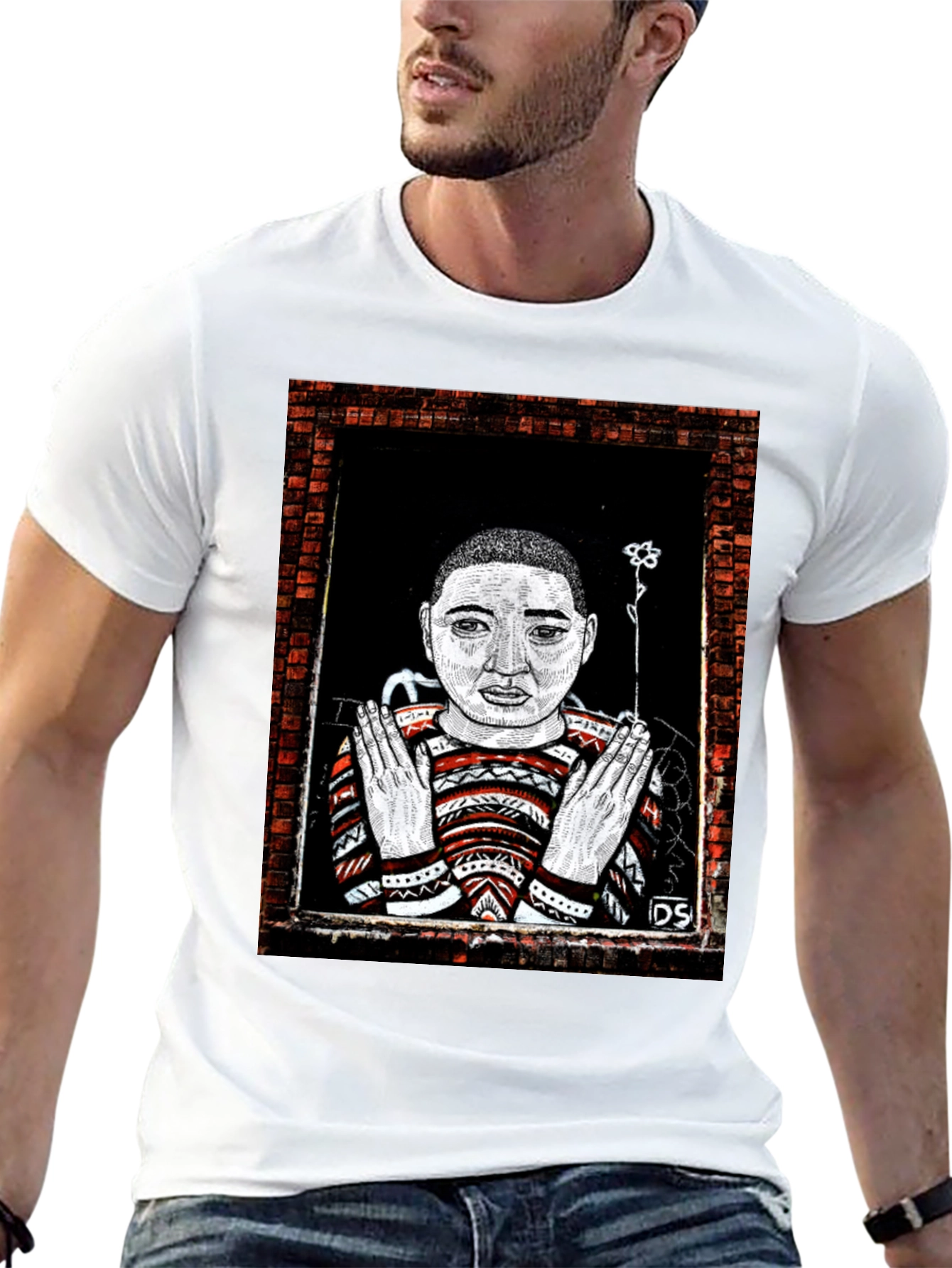 Unique Graphic Print Tee - Artistic Portrait Design