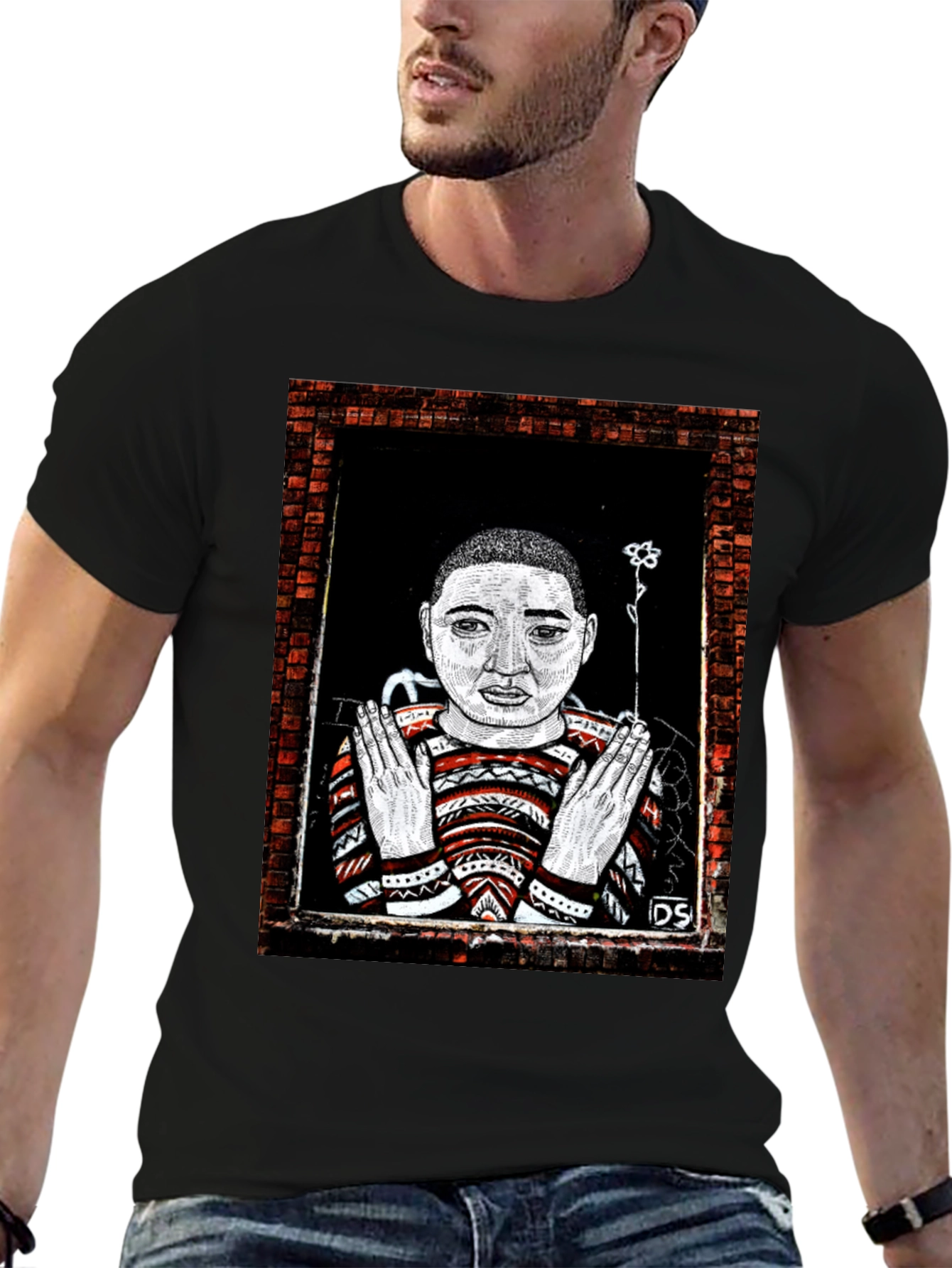 Unique Graphic Print Tee - Artistic Portrait Design