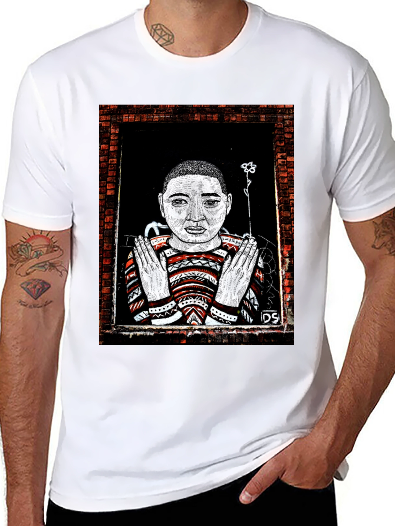 Unique Graphic Print Tee - Artistic Portrait Design