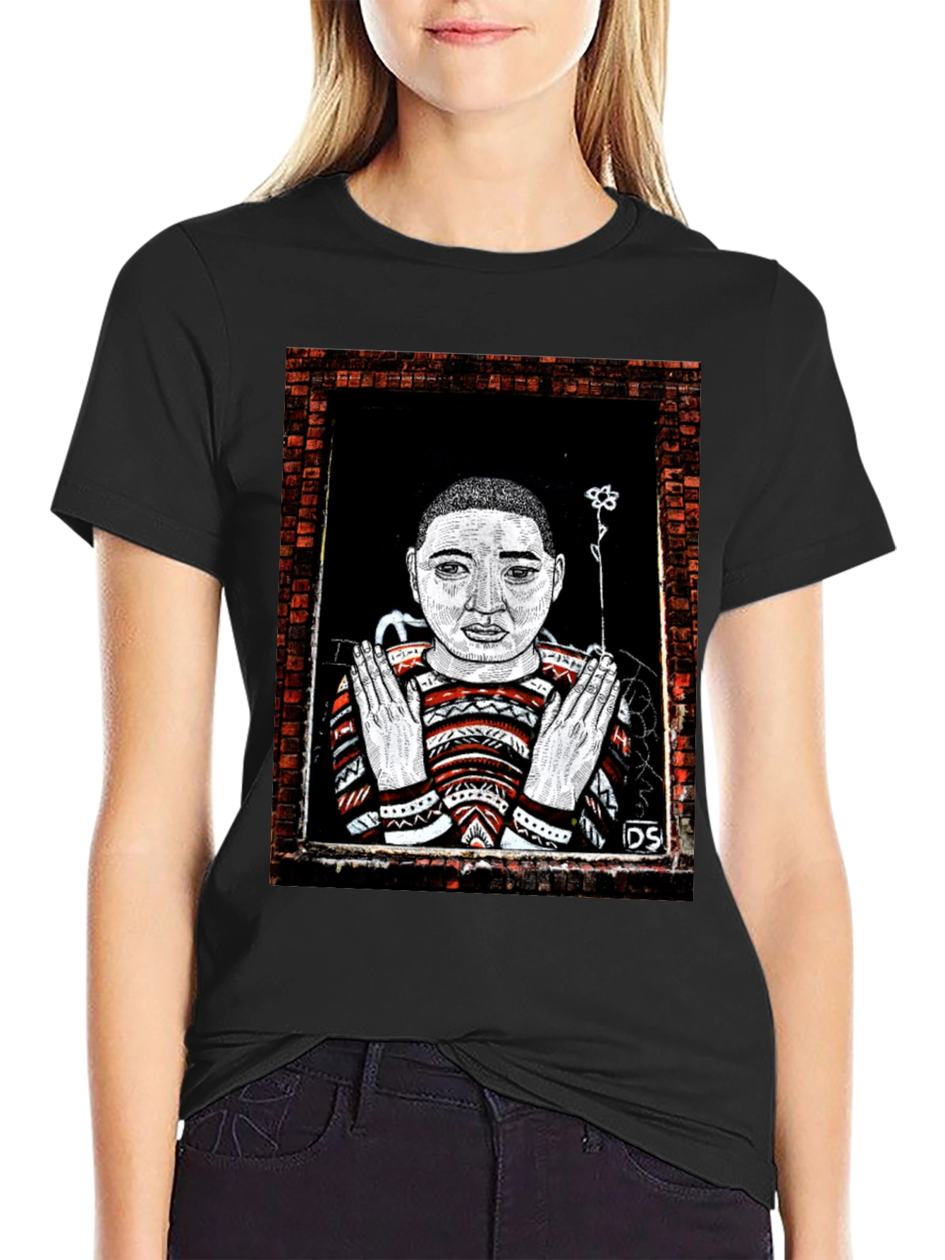 Unique Graphic Print Tee - Artistic Portrait Design