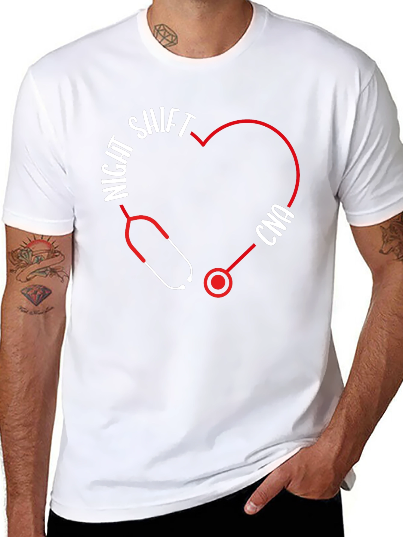 Night Shift CNA Stethoscope Heart T-Shirt