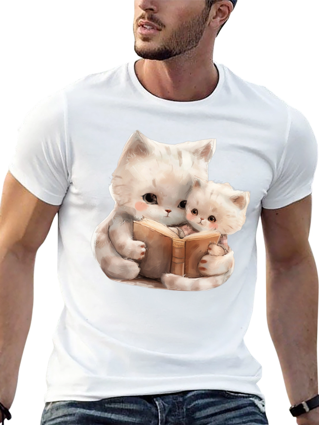 Cute Cats Reading Book Graphic T-Shirt