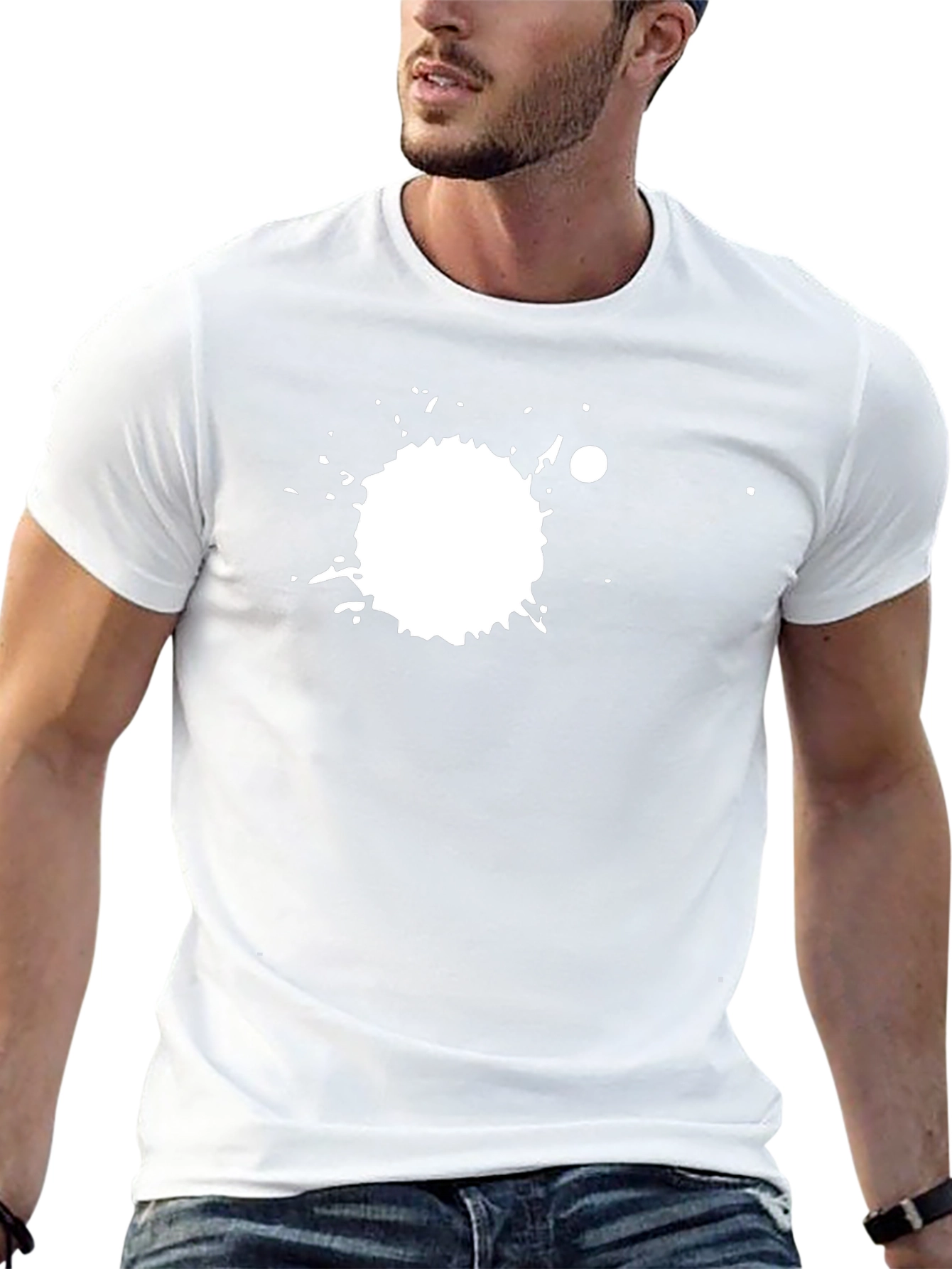 Black Tee with White Splatter Graphic Print