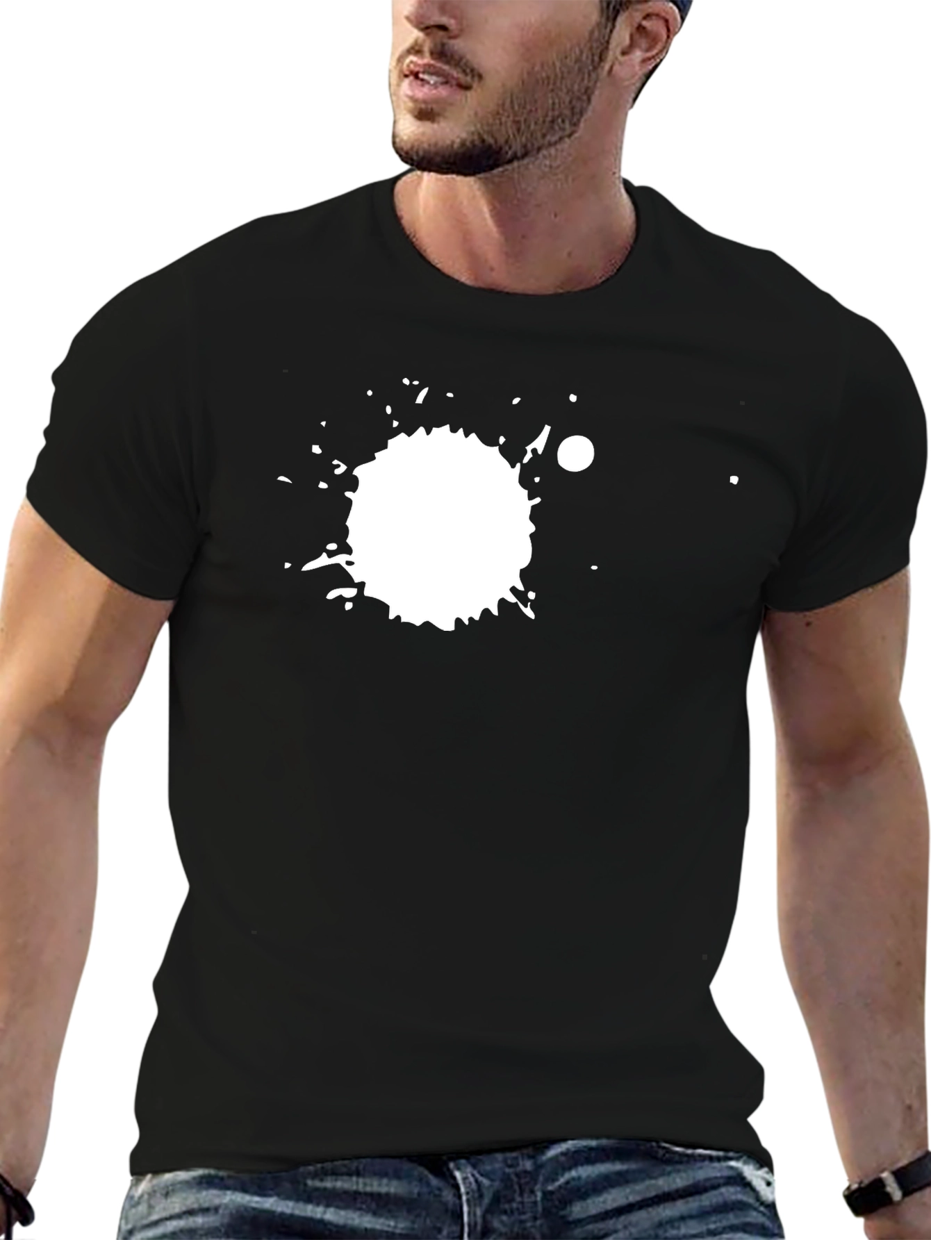 Black Tee with White Splatter Graphic Print