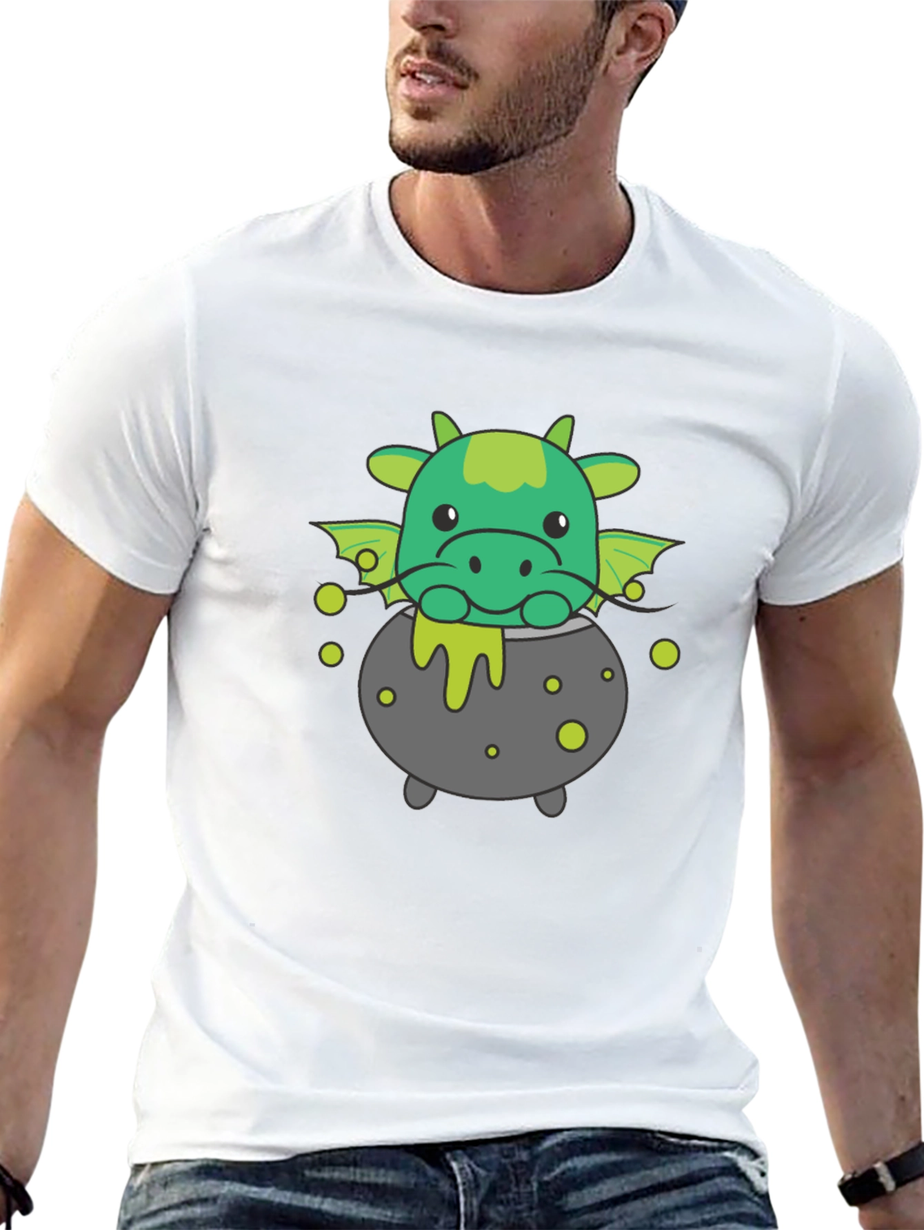 Cute Dragon Cauldron Black T-Shirt