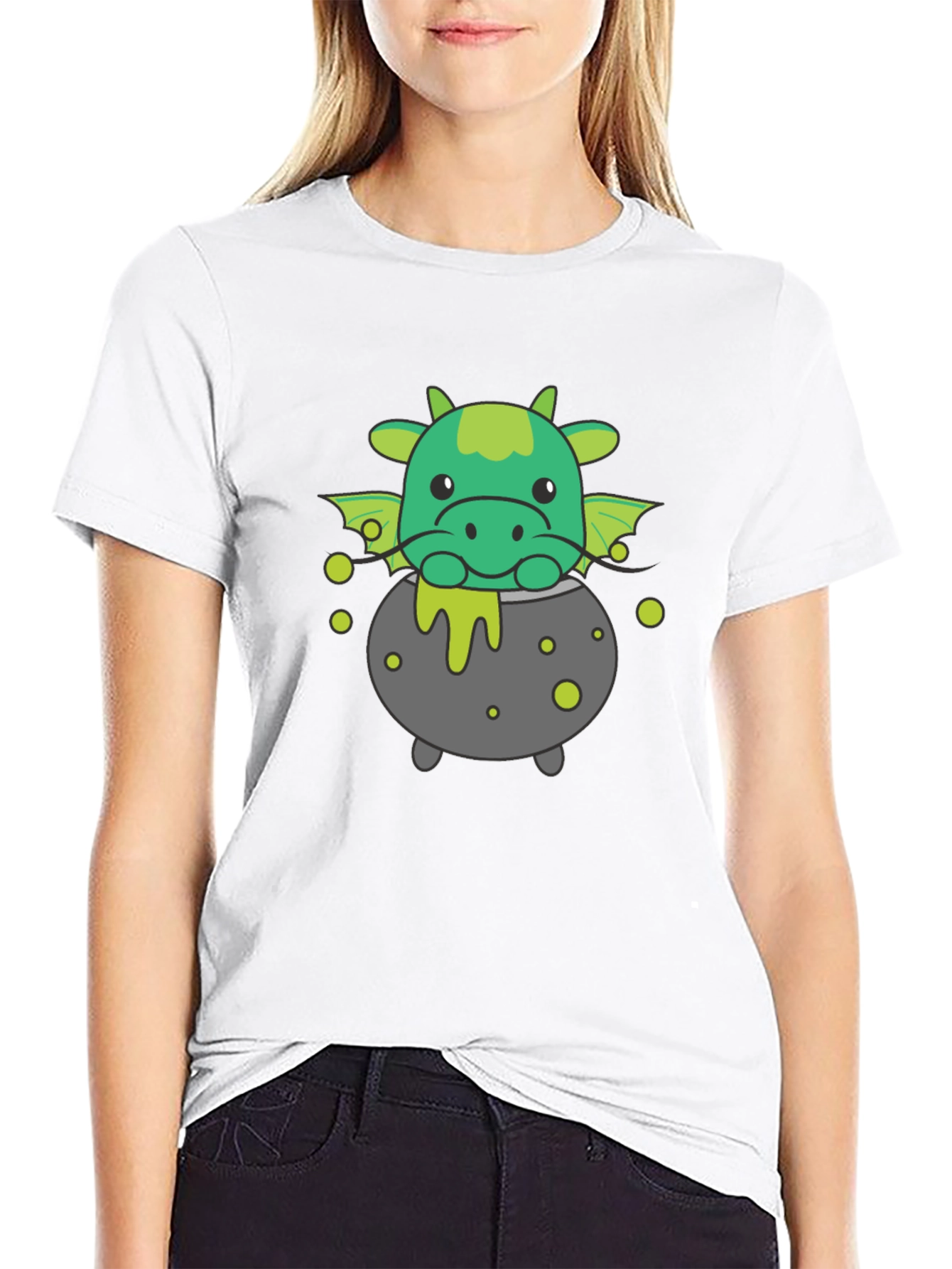 Cute Dragon Cauldron Black T-Shirt