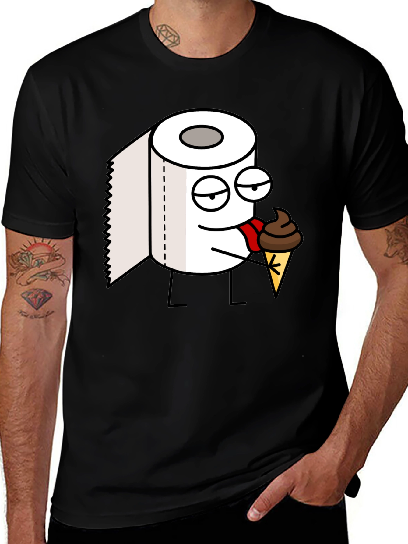 Toilet Paper Ice Cream Funny Black T-Shirt