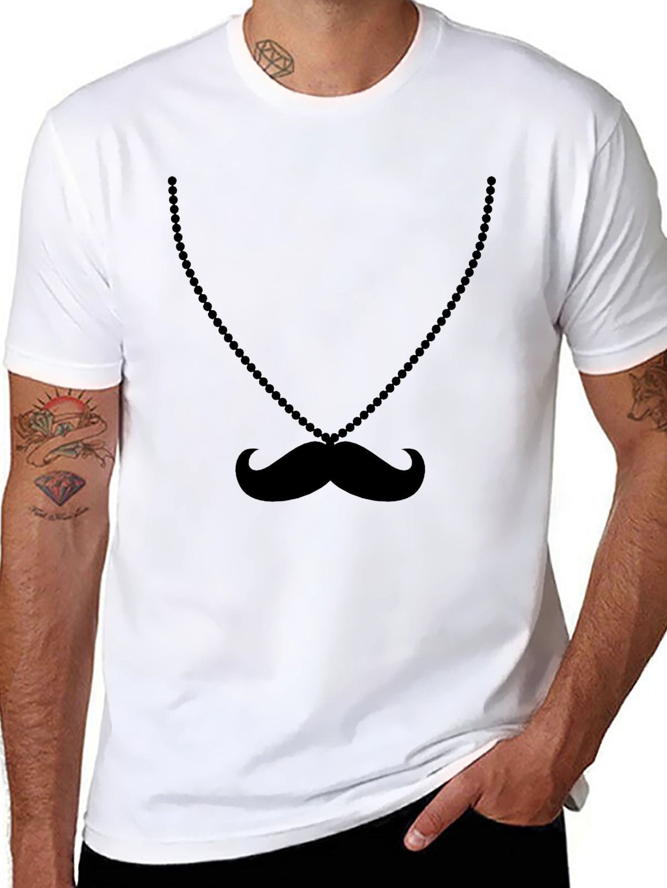 Novelty Moustache Necklace Graphic Tee