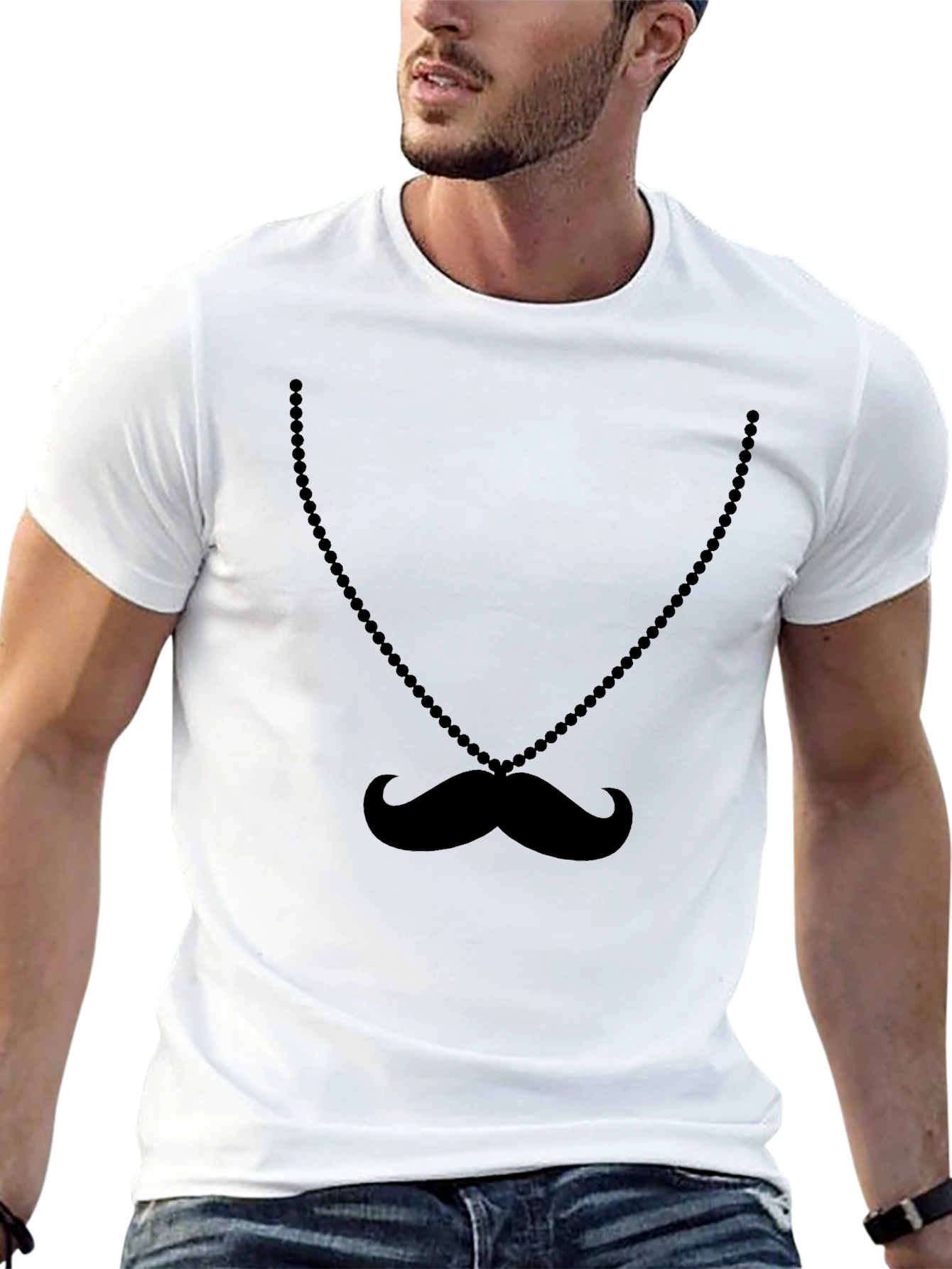 Novelty Moustache Necklace Graphic Tee