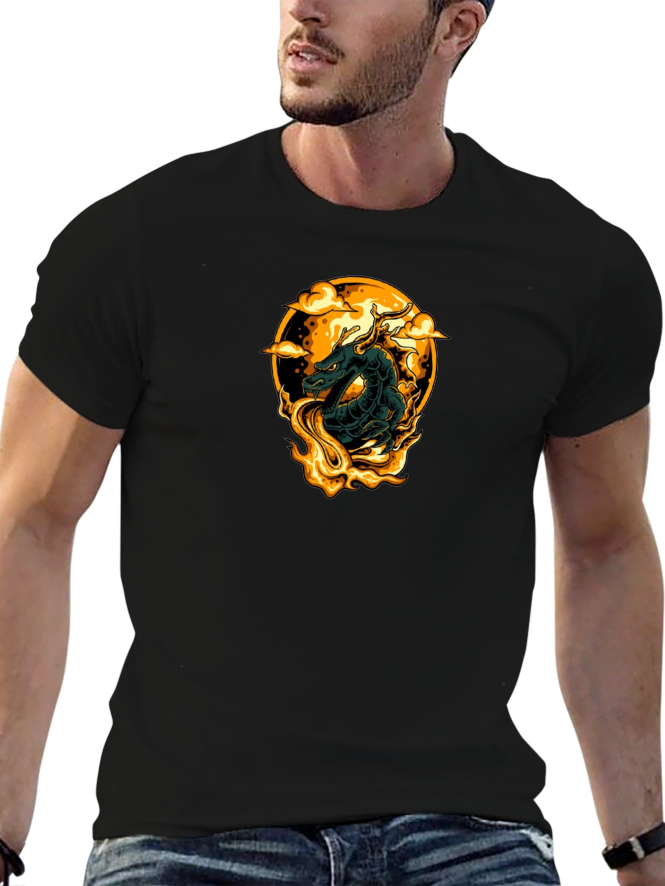 Dragon Fire Graphic Tee - Black Cotton Comfort