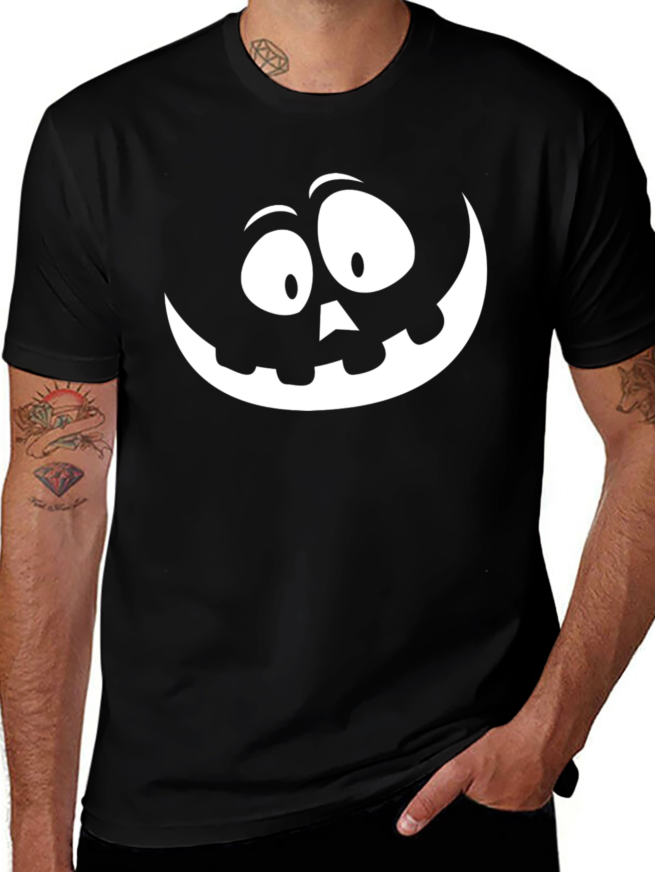 Halloween Pumpkin Face Graphic Tee - Black Cotton T-Shirt