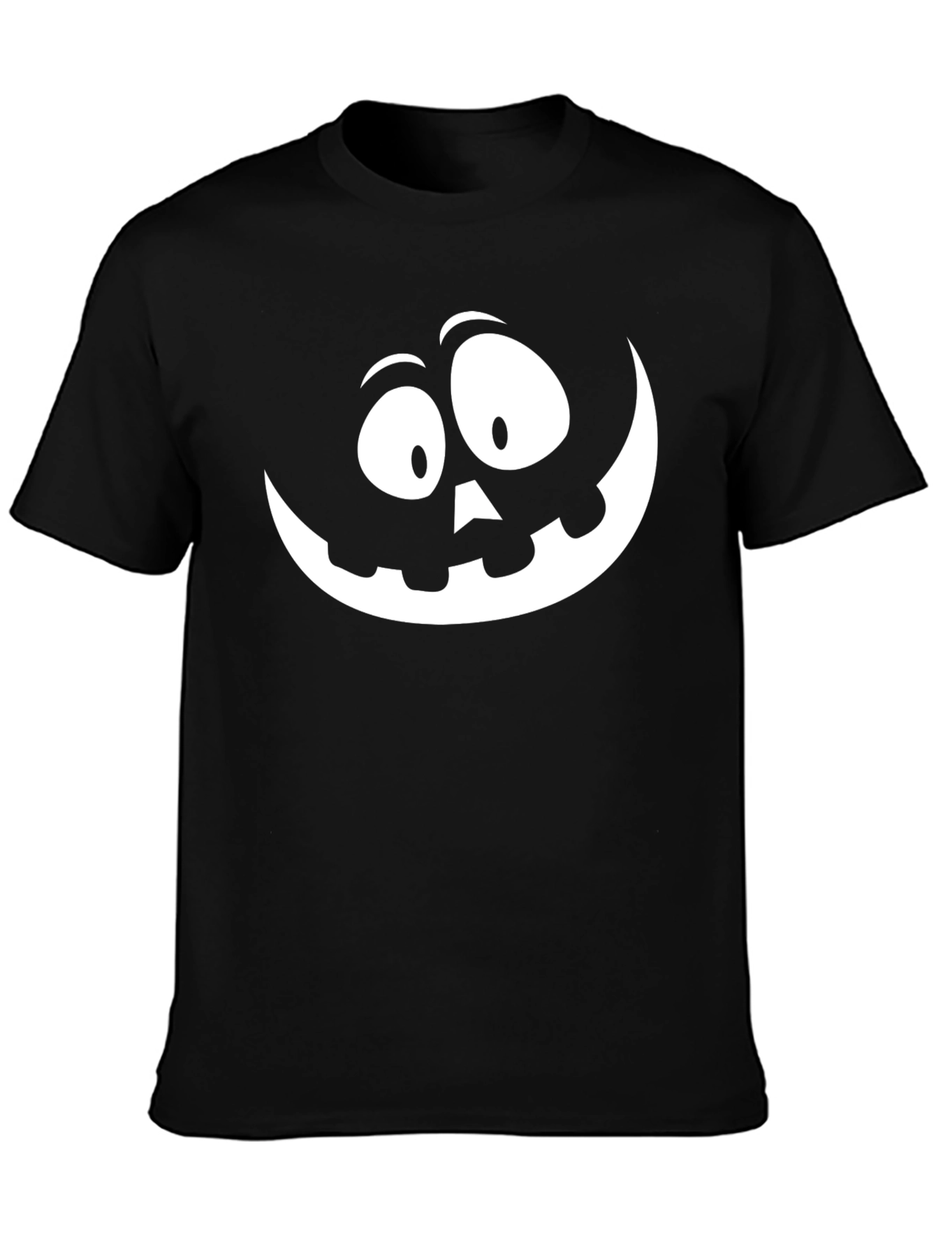 Halloween Pumpkin Face Graphic Tee - Black Cotton T-Shirt