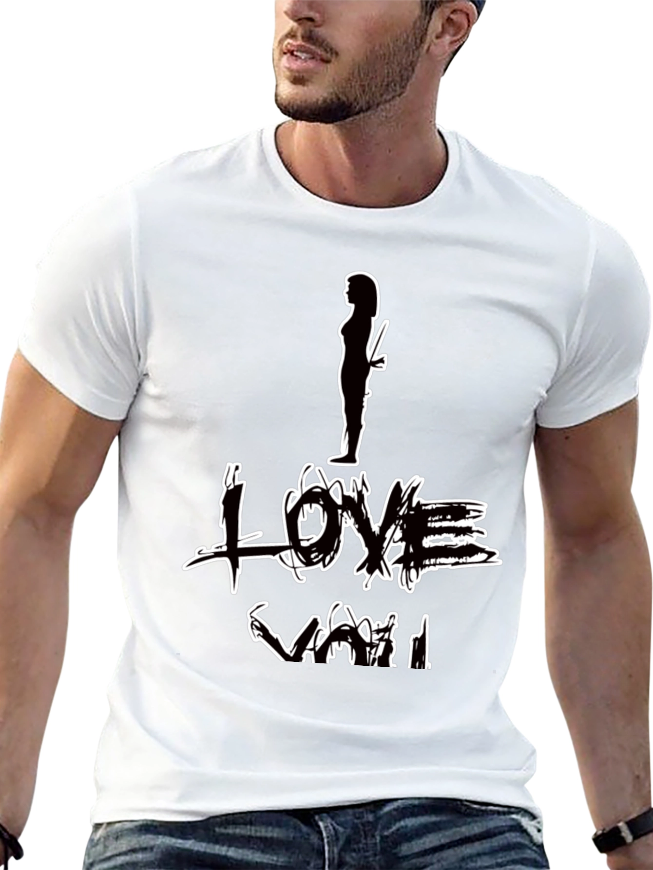 I Love You Graphic Print Black T-Shirt