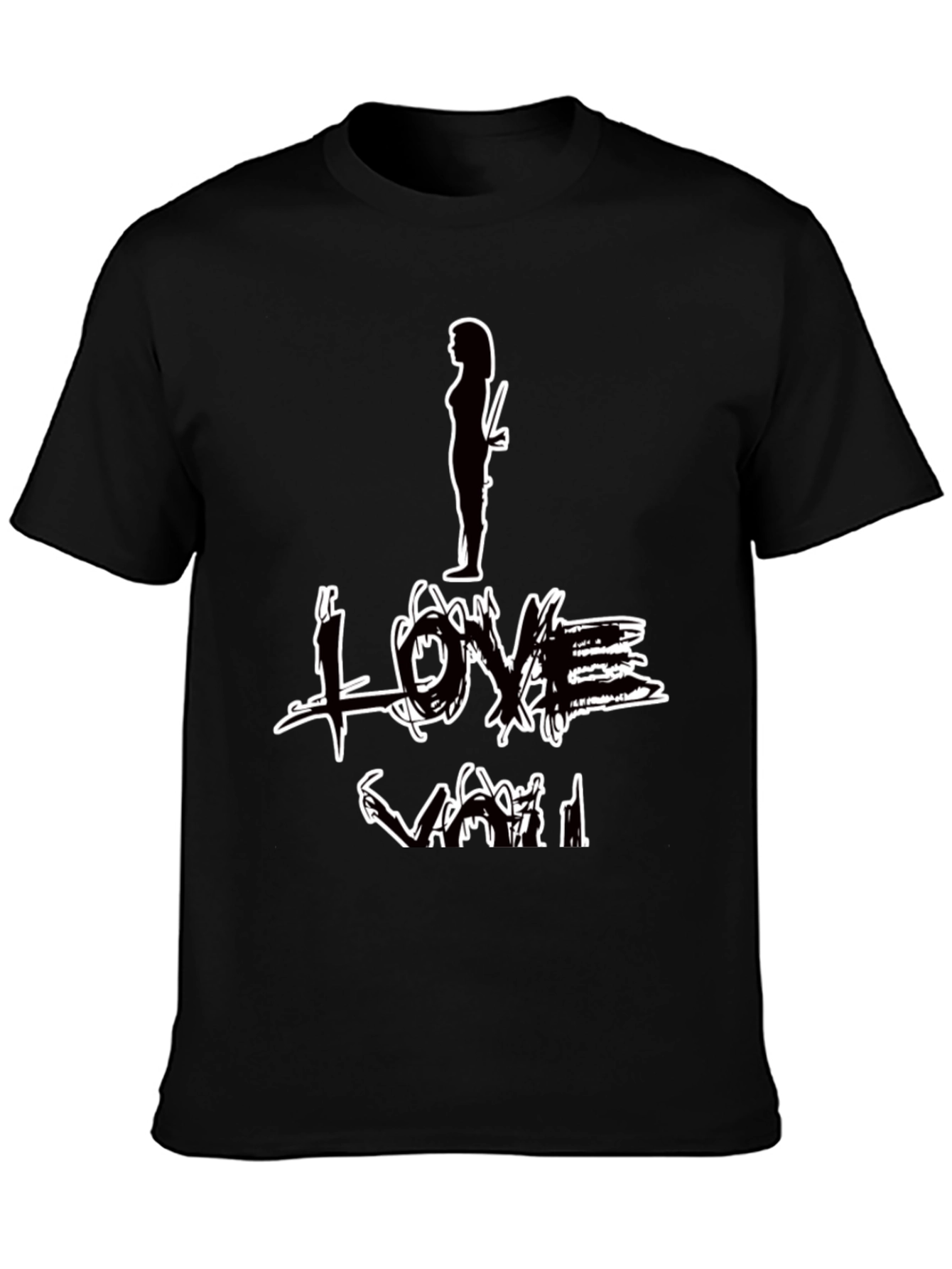 I Love You Graphic Print Black T-Shirt