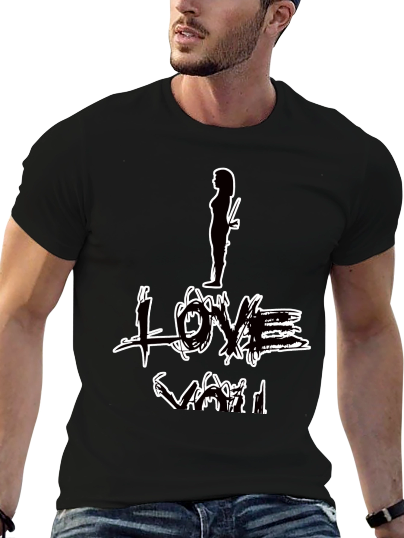 I Love You Graphic Print Black T-Shirt