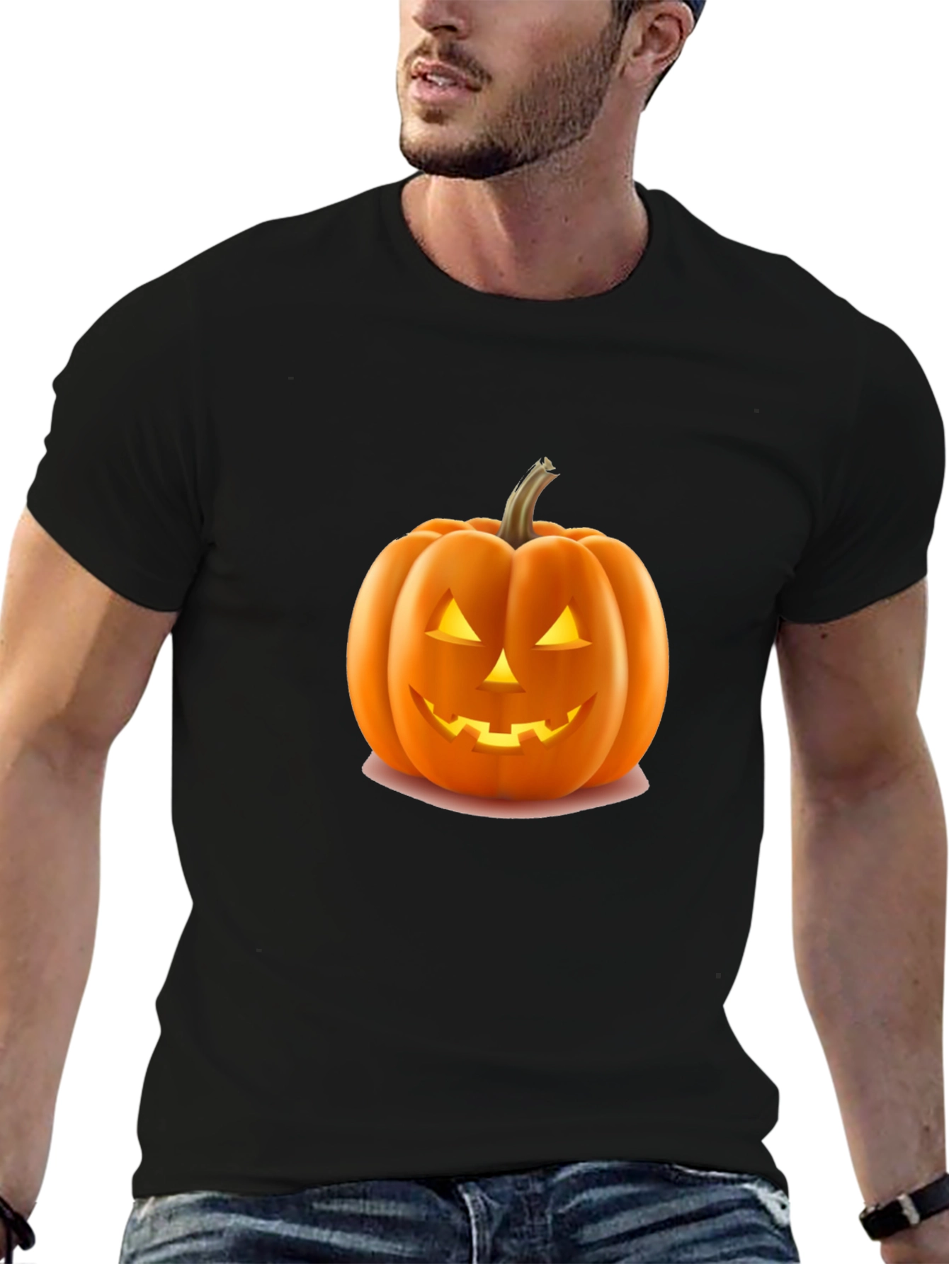 Halloween Pumpkin Graphic Tee - Black Cotton Shirt