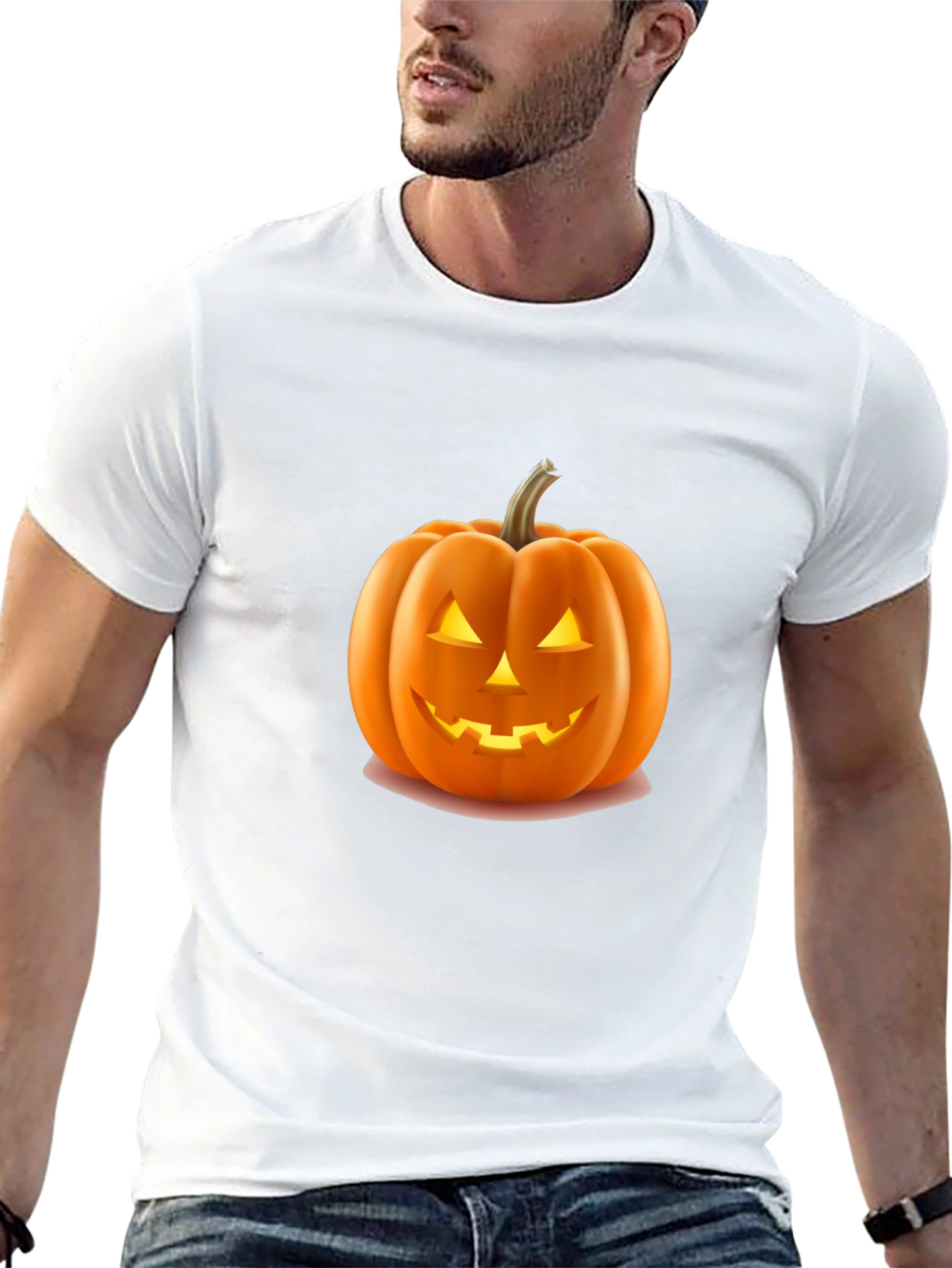 Halloween Pumpkin Graphic Tee - Black Cotton Shirt