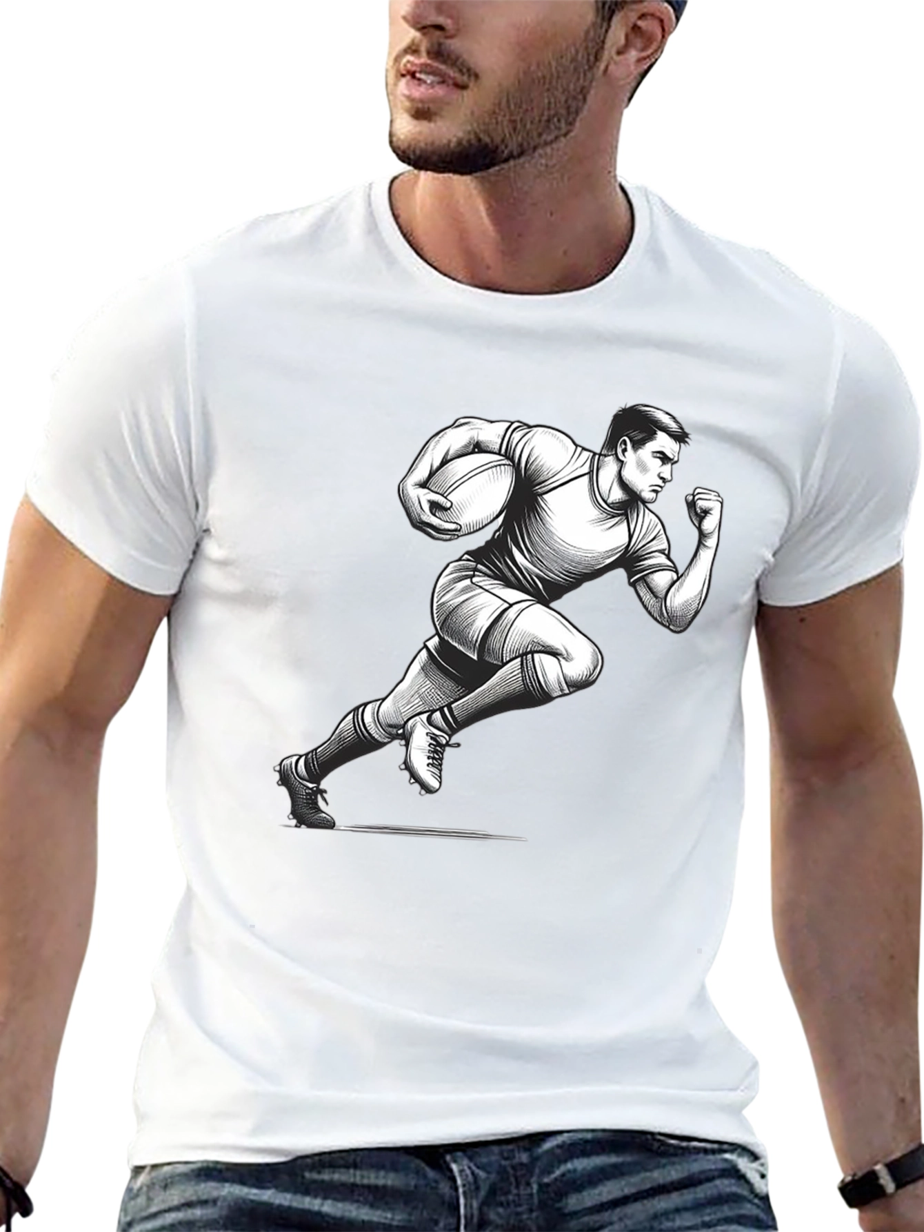 Rugby Player Graphic T-Shirt - Black
