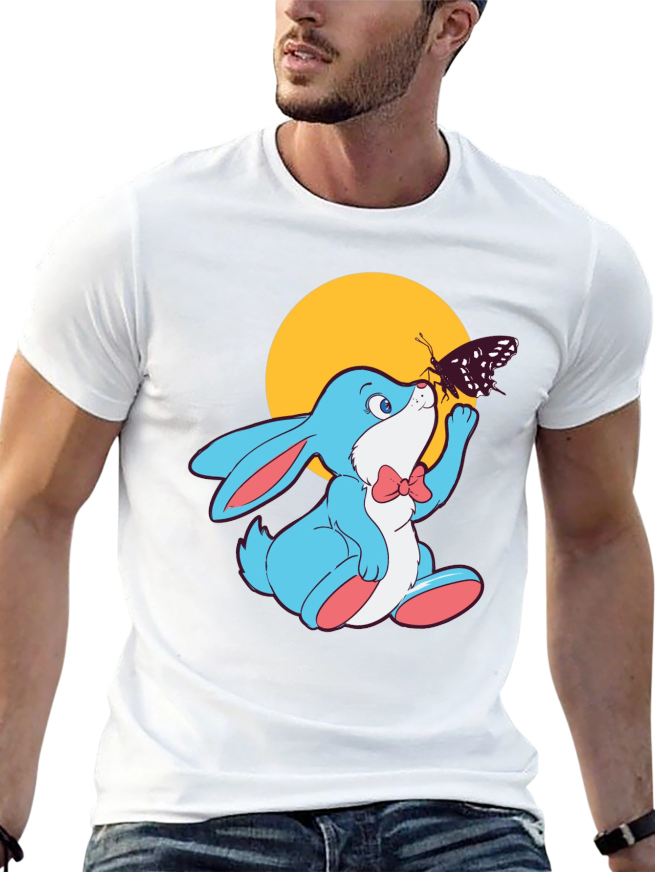 Cute Bunny with Butterfly Graphic T-Shirt