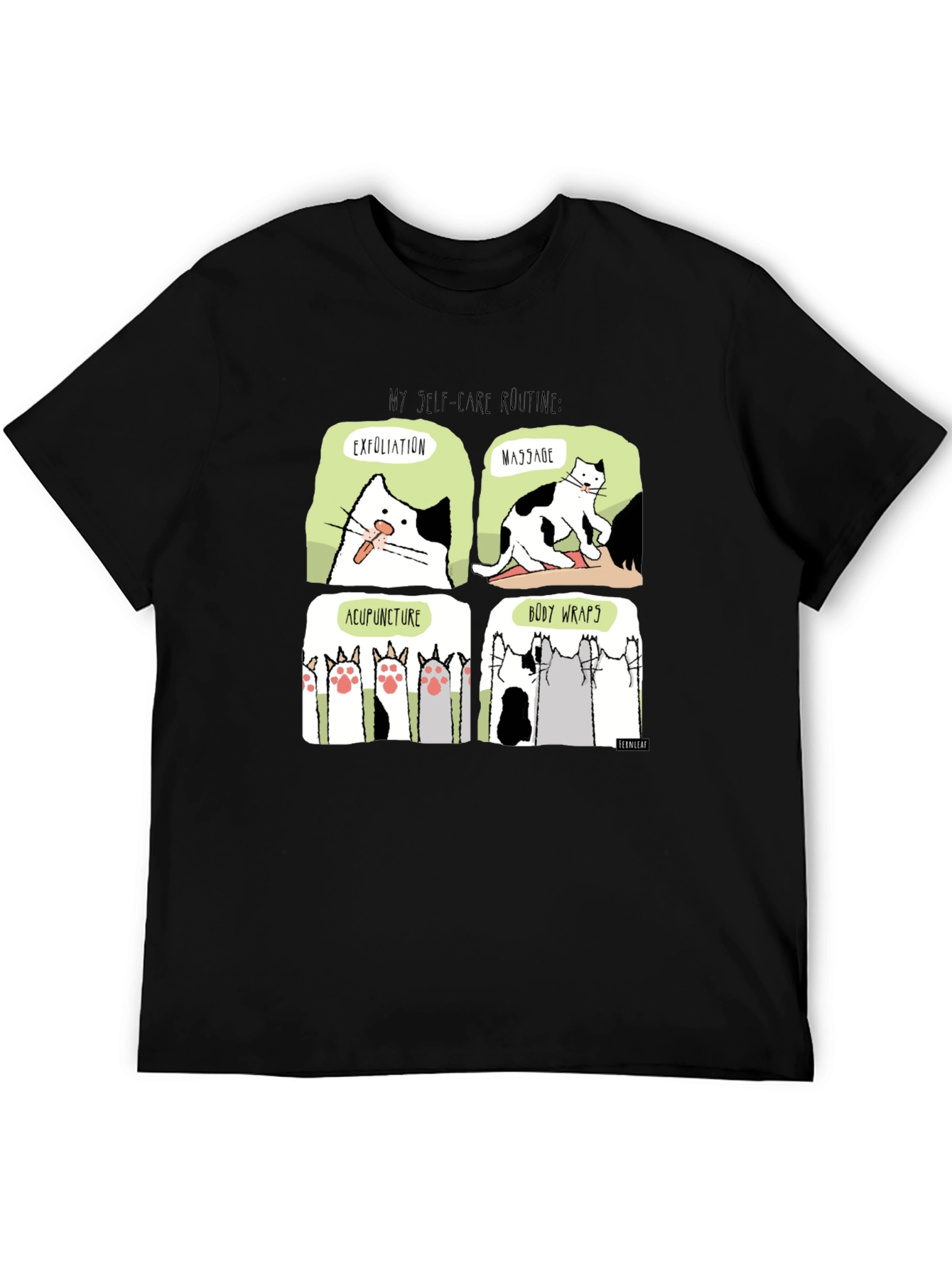 Self-Care Cat Routine Black T-Shirt
