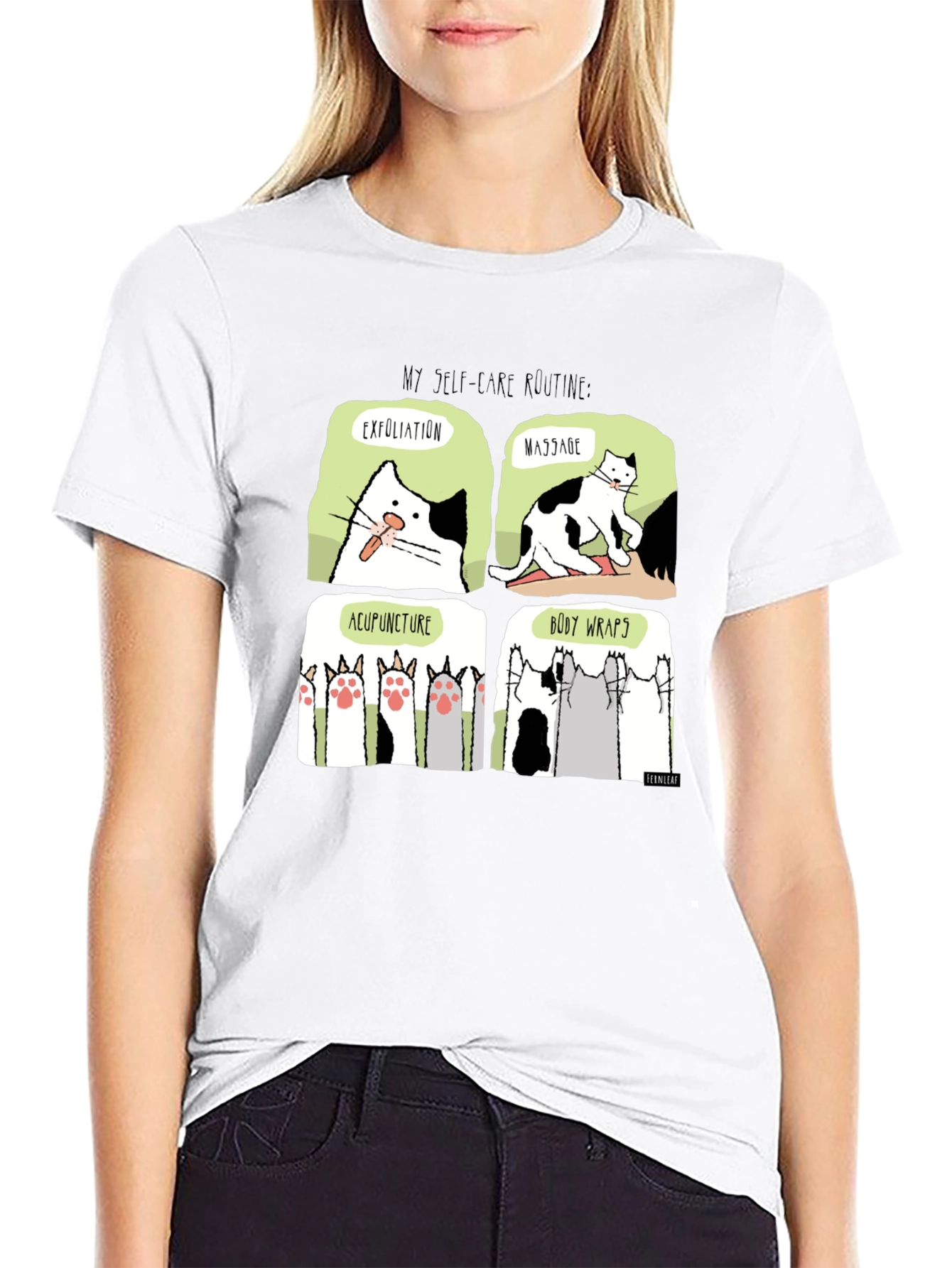 Self-Care Cat Routine Black T-Shirt